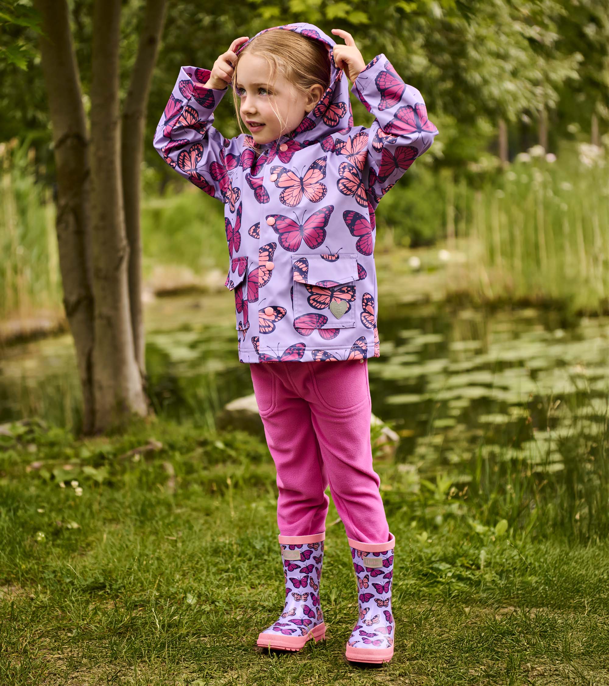 Girls Violet Butterflies Rain Jacket - Image 6