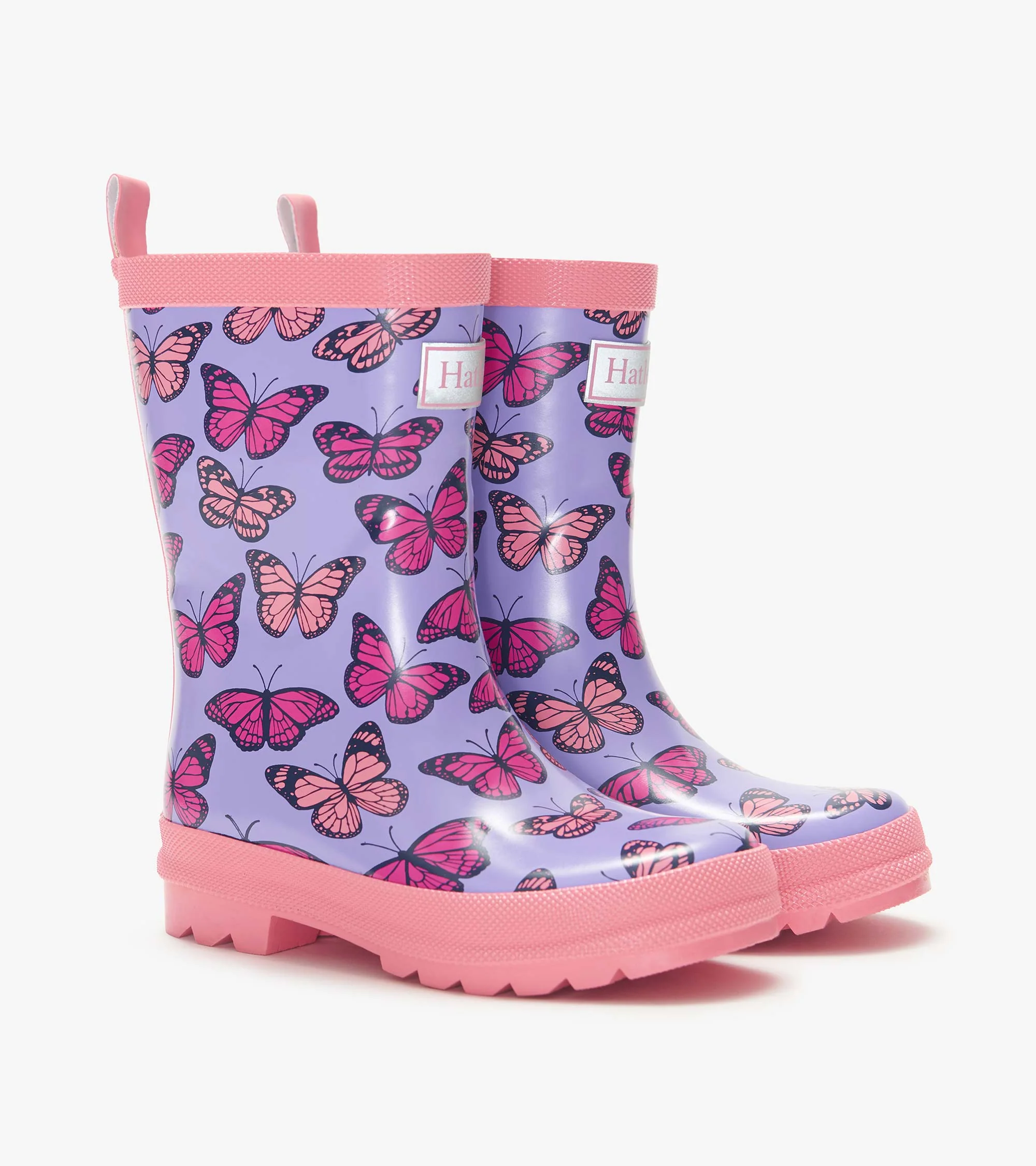 Girls Violet Butterflies Shiny Rain Boots
