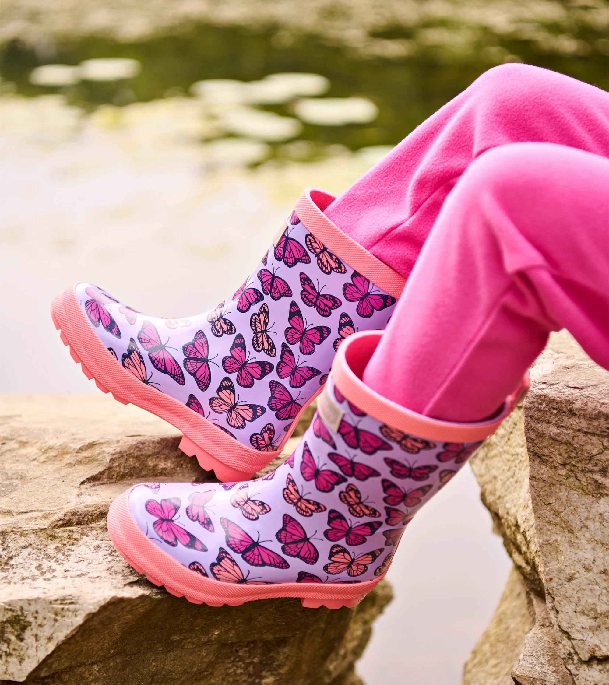 Girls Violet Butterflies Shiny Rain Boots - Image 2