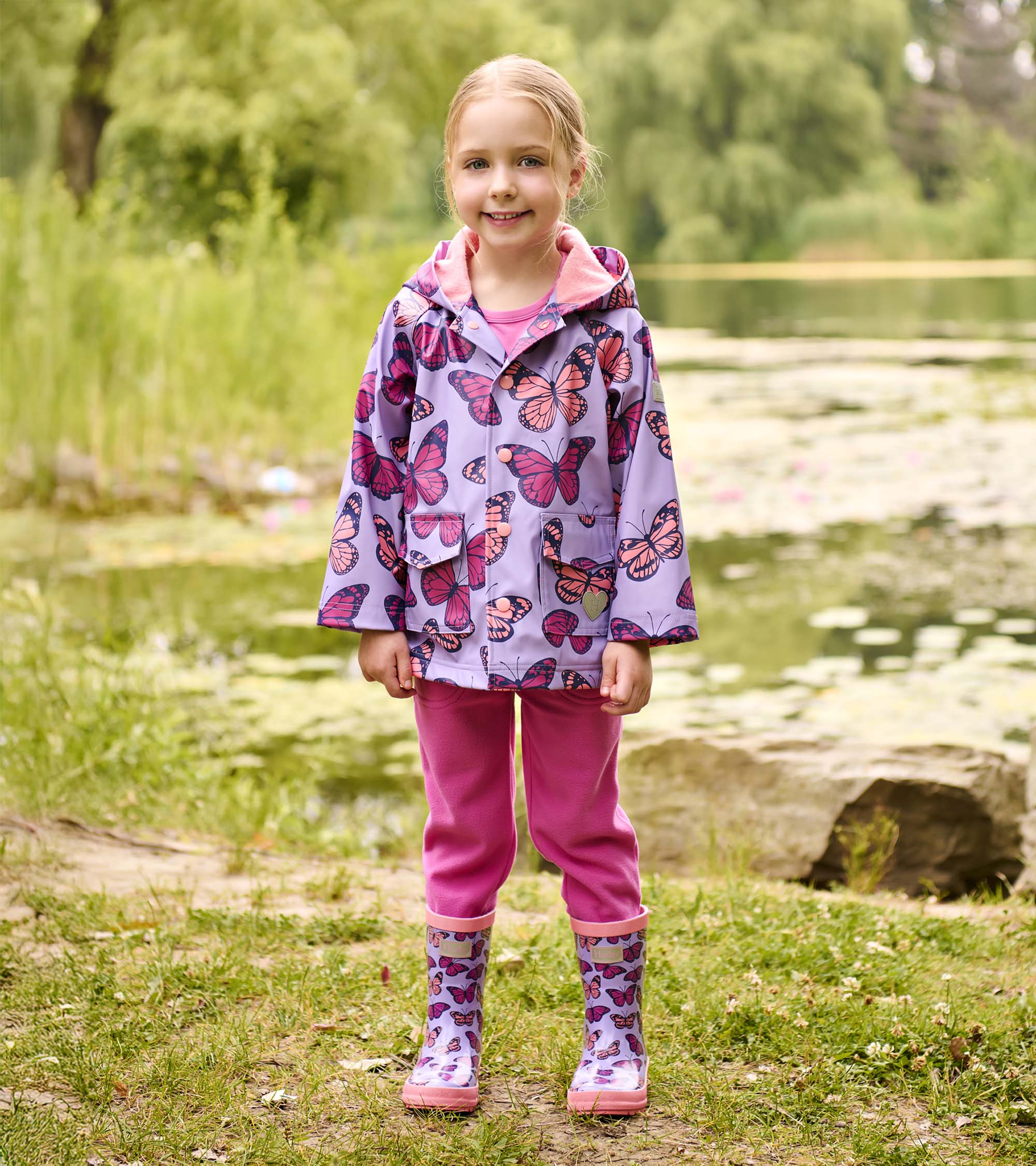 Girls Violet Butterflies Shiny Rain Boots - Image 5