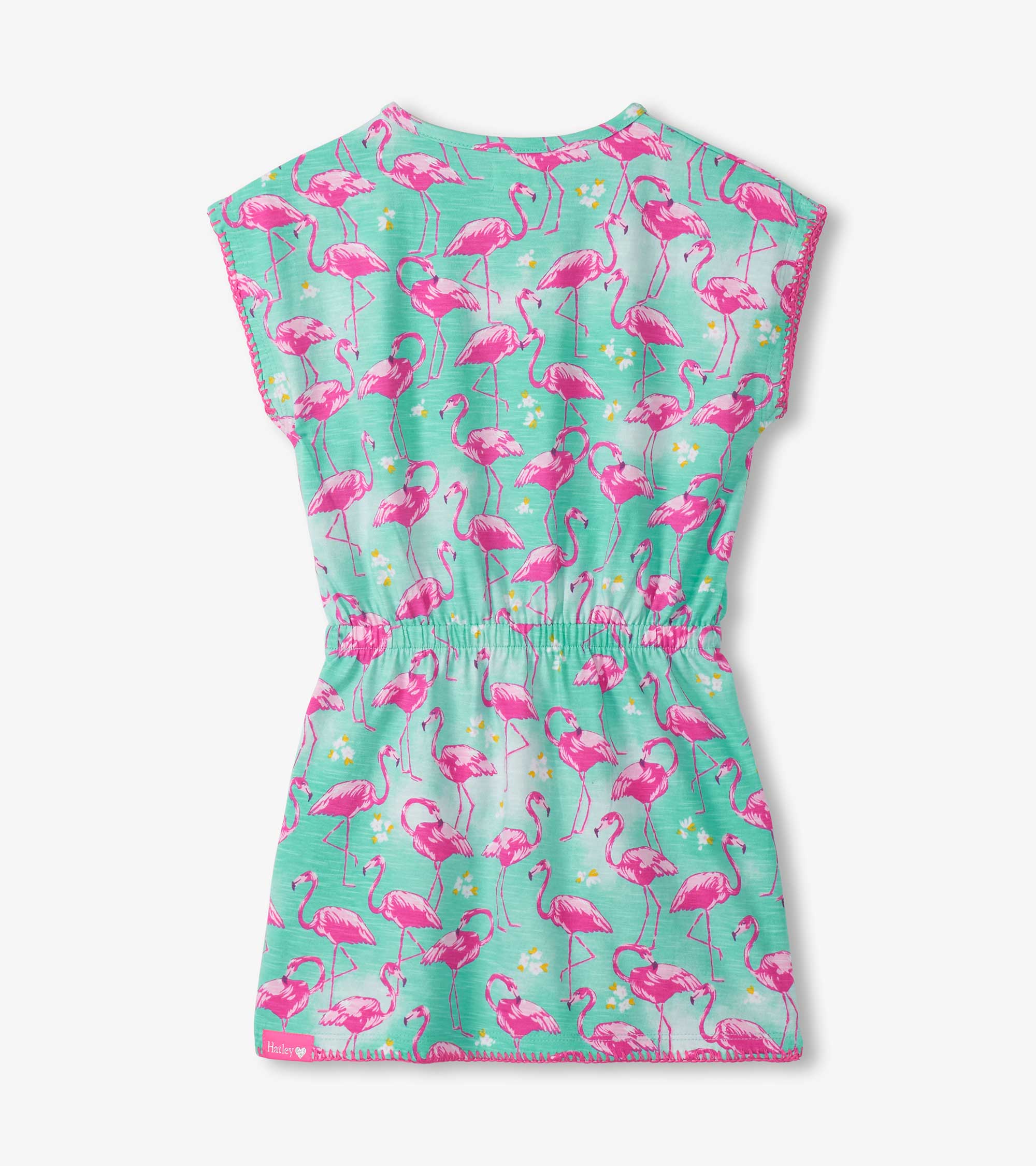 Girls Whimsical Flamingos Cinched Waist Dress - Image 2