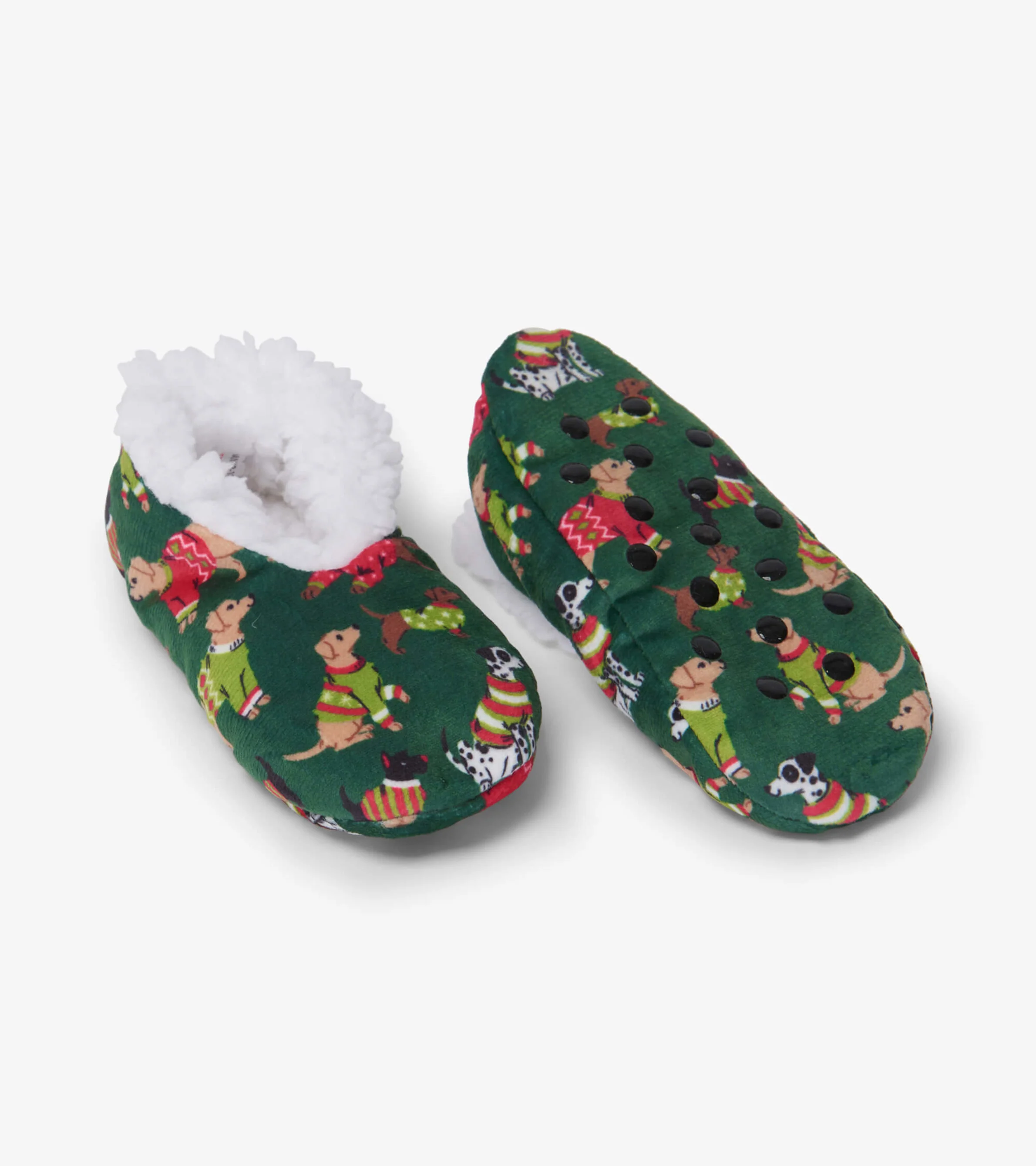 Kids Green Woofing Christmas Warm & Cozy Slippers - Image 2
