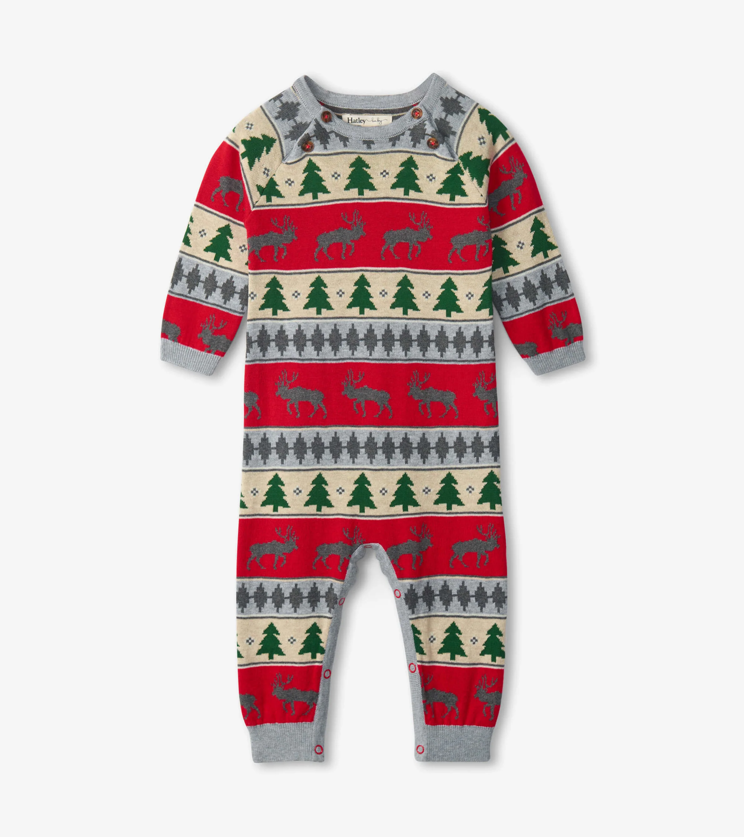 Holiday Elk Fair Isle Baby Sweater Romper - Image 2