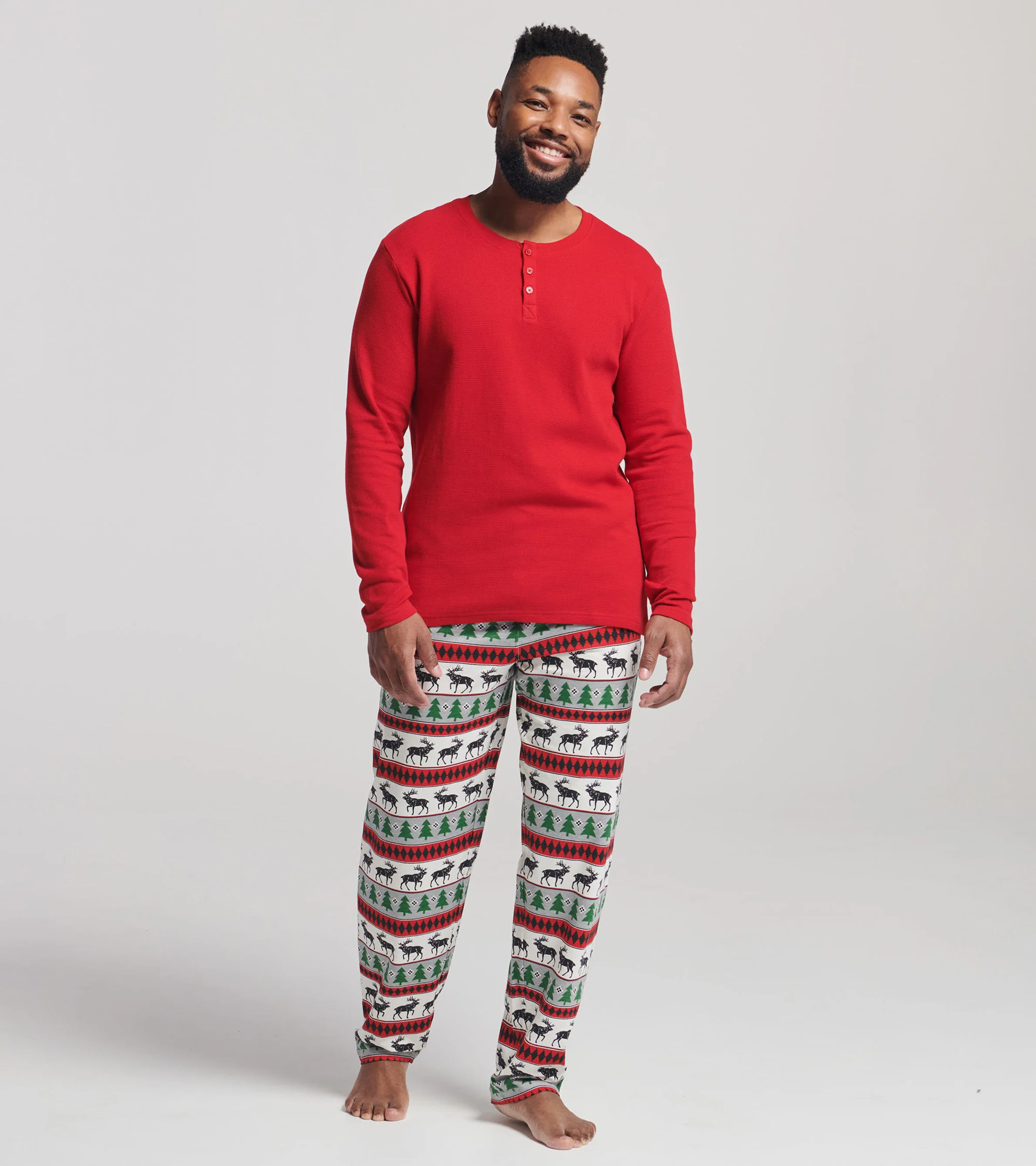 Men's Holiday Red Waffle Henley - Image 3