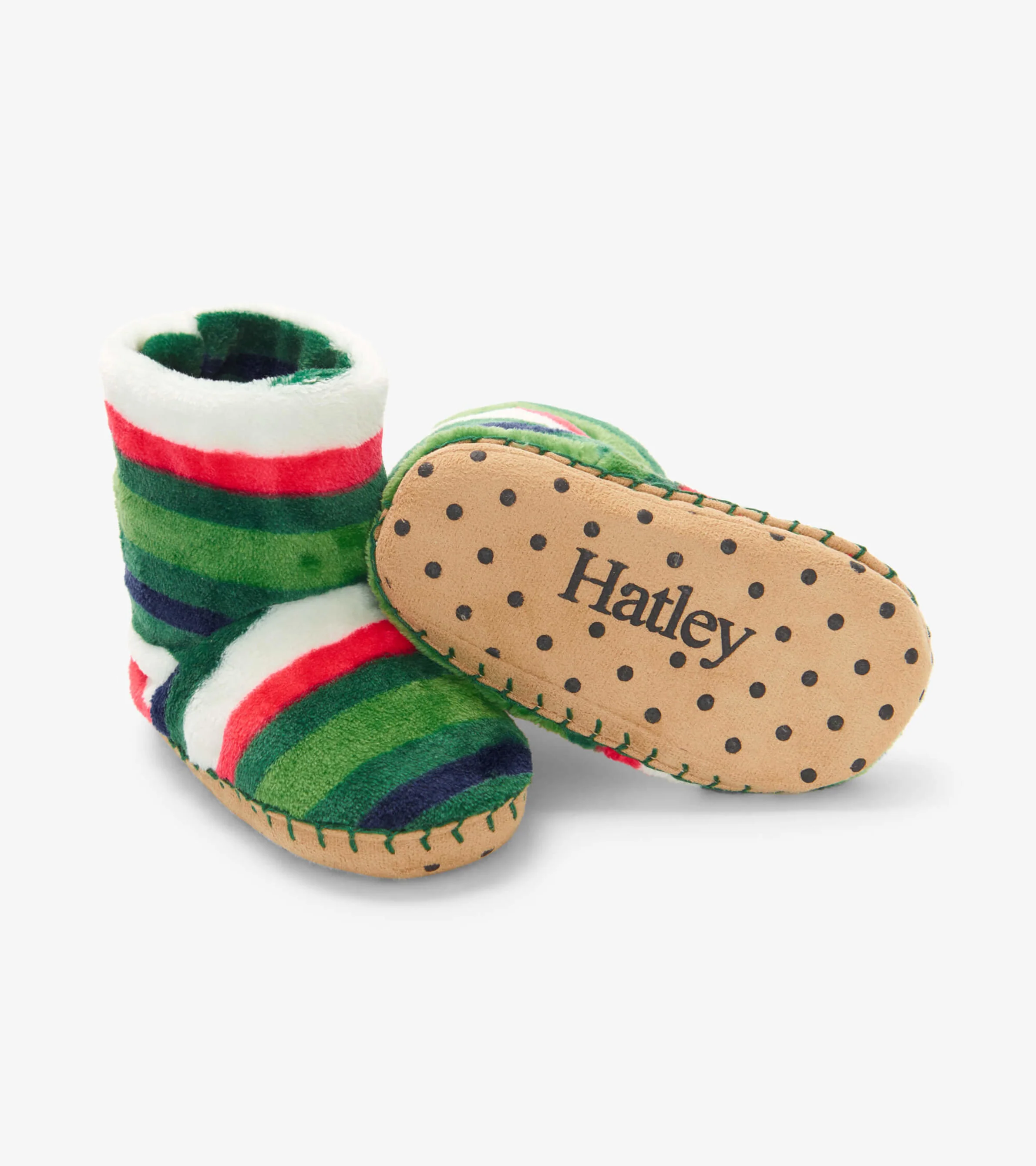 Holiday Stripes Kids Fleece Slippers - Image 2