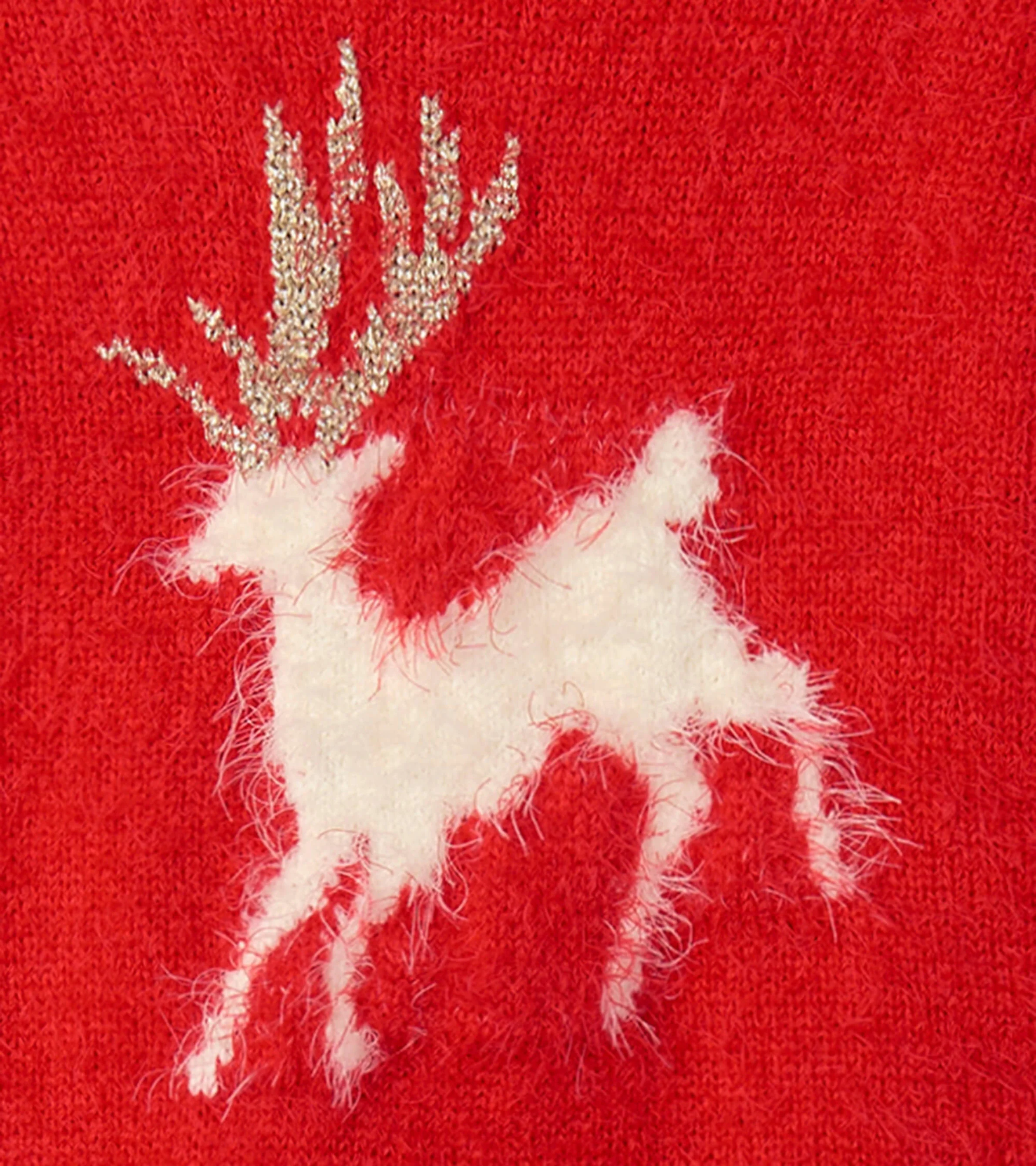Christmas Reindeer Fuzzy Sweater Dress - Image 3