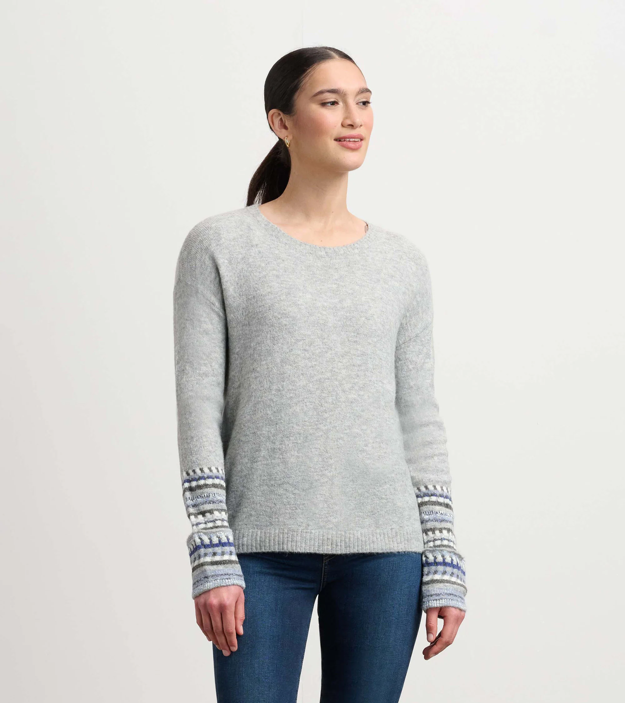 Jacquard Cuff Sweater - Grey Melange