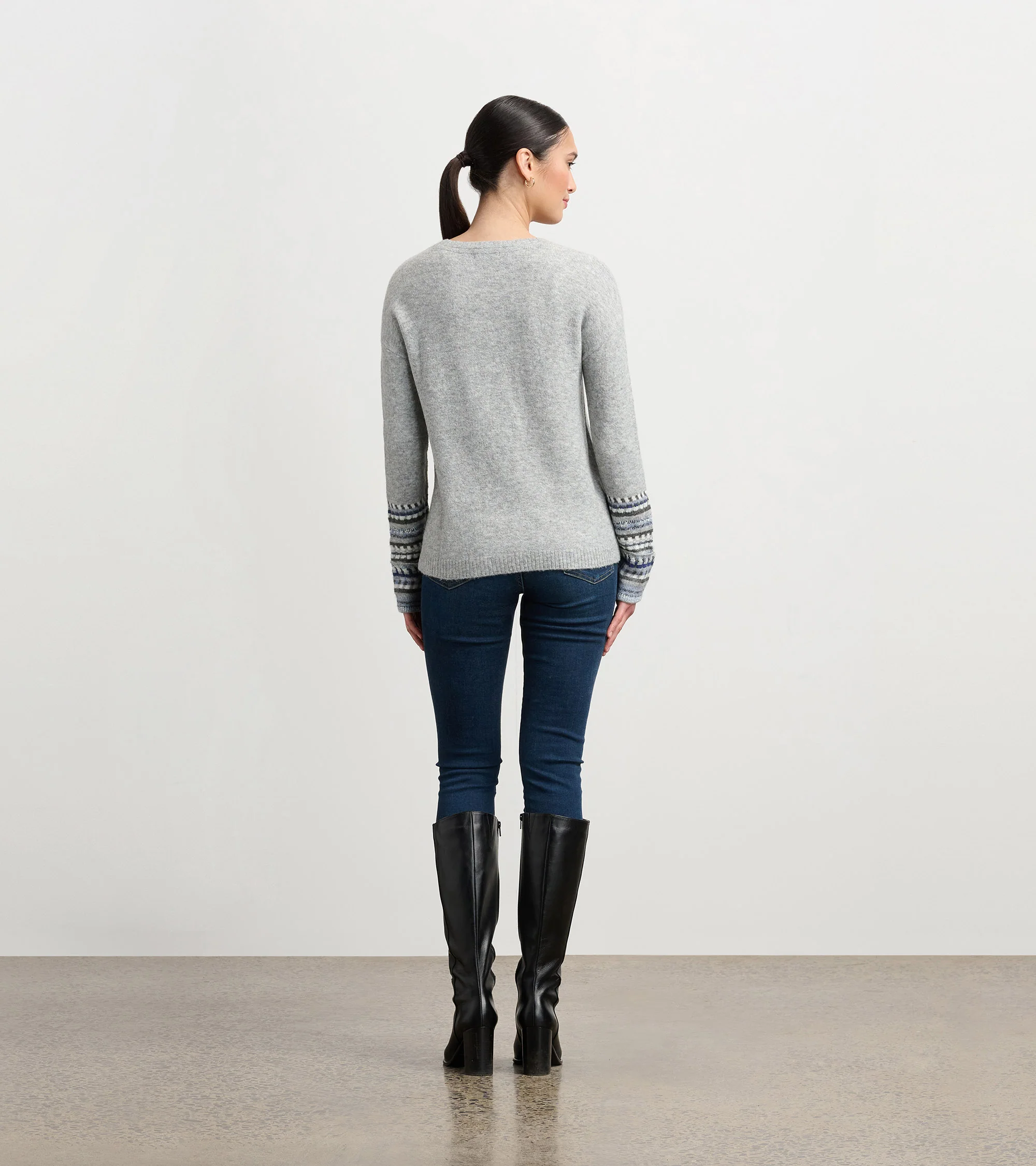 Jacquard Cuff Sweater - Grey Melange - Image 4