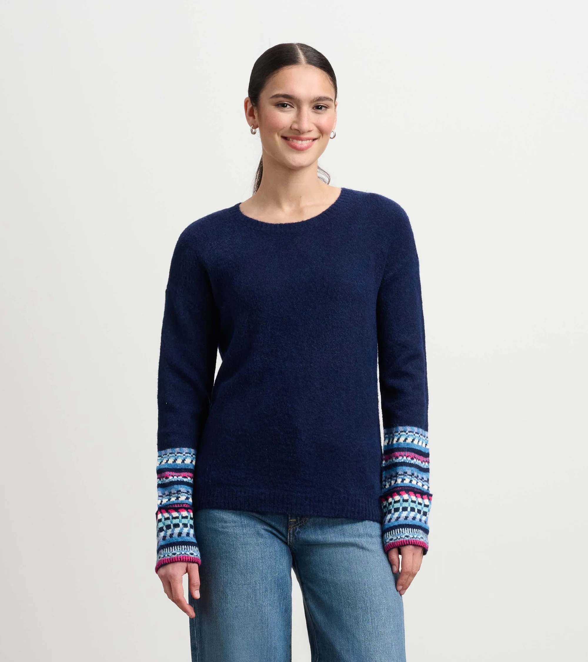 Jacquard Cuff Sweater - Navy