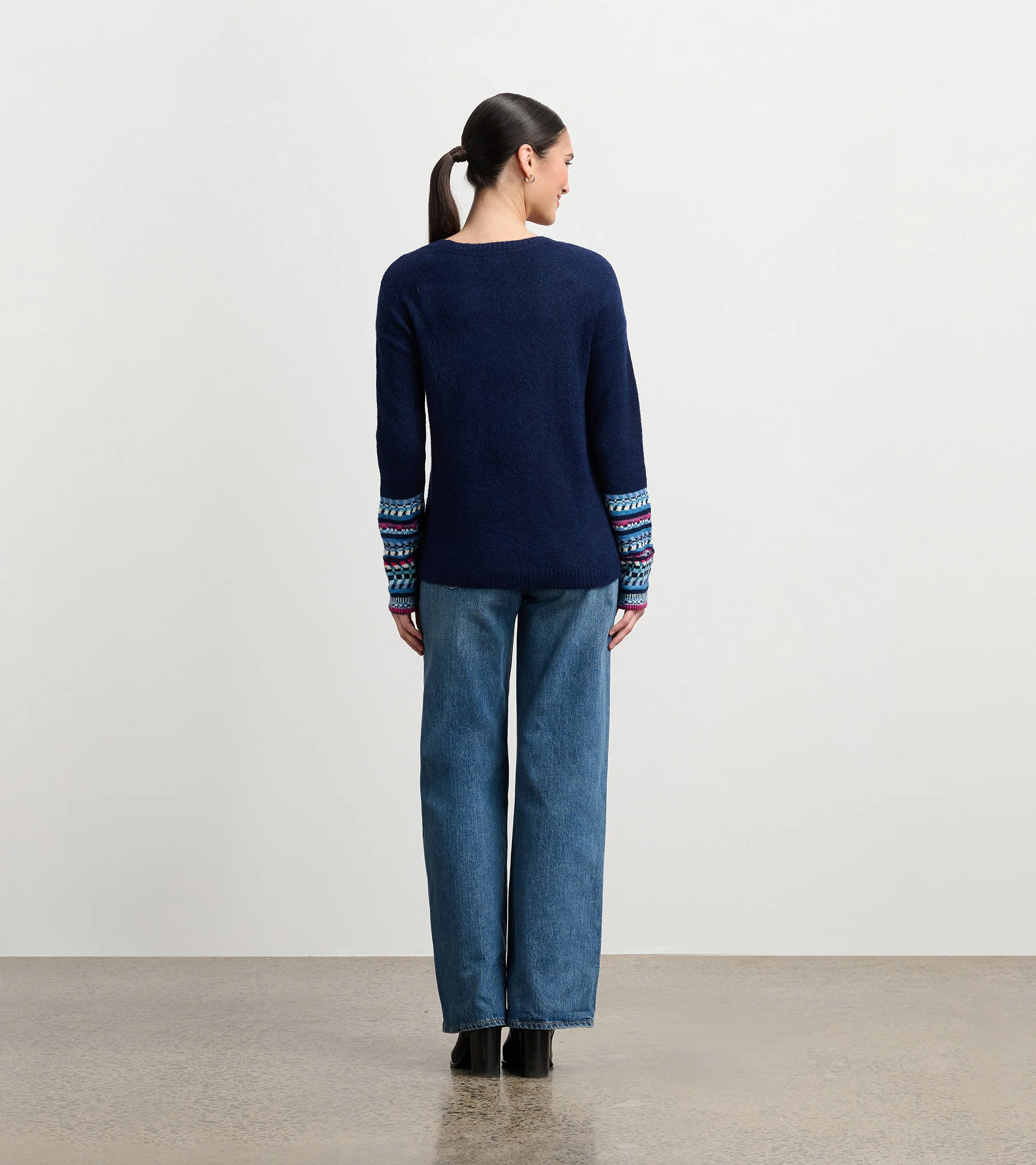 Jacquard Cuff Sweater - Navy - Image 4
