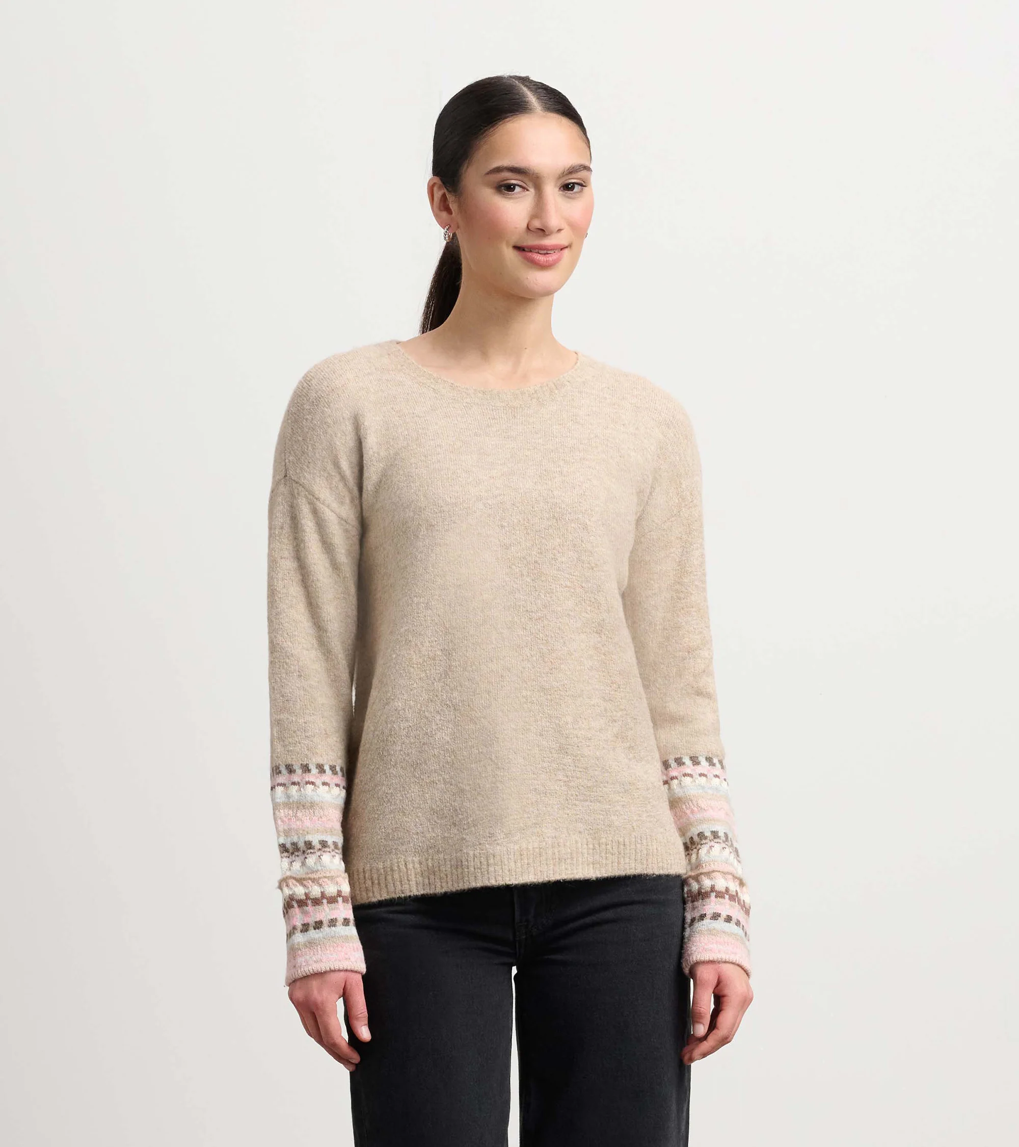 Jacquard Cuff Sweater - Oatmeal Melange
