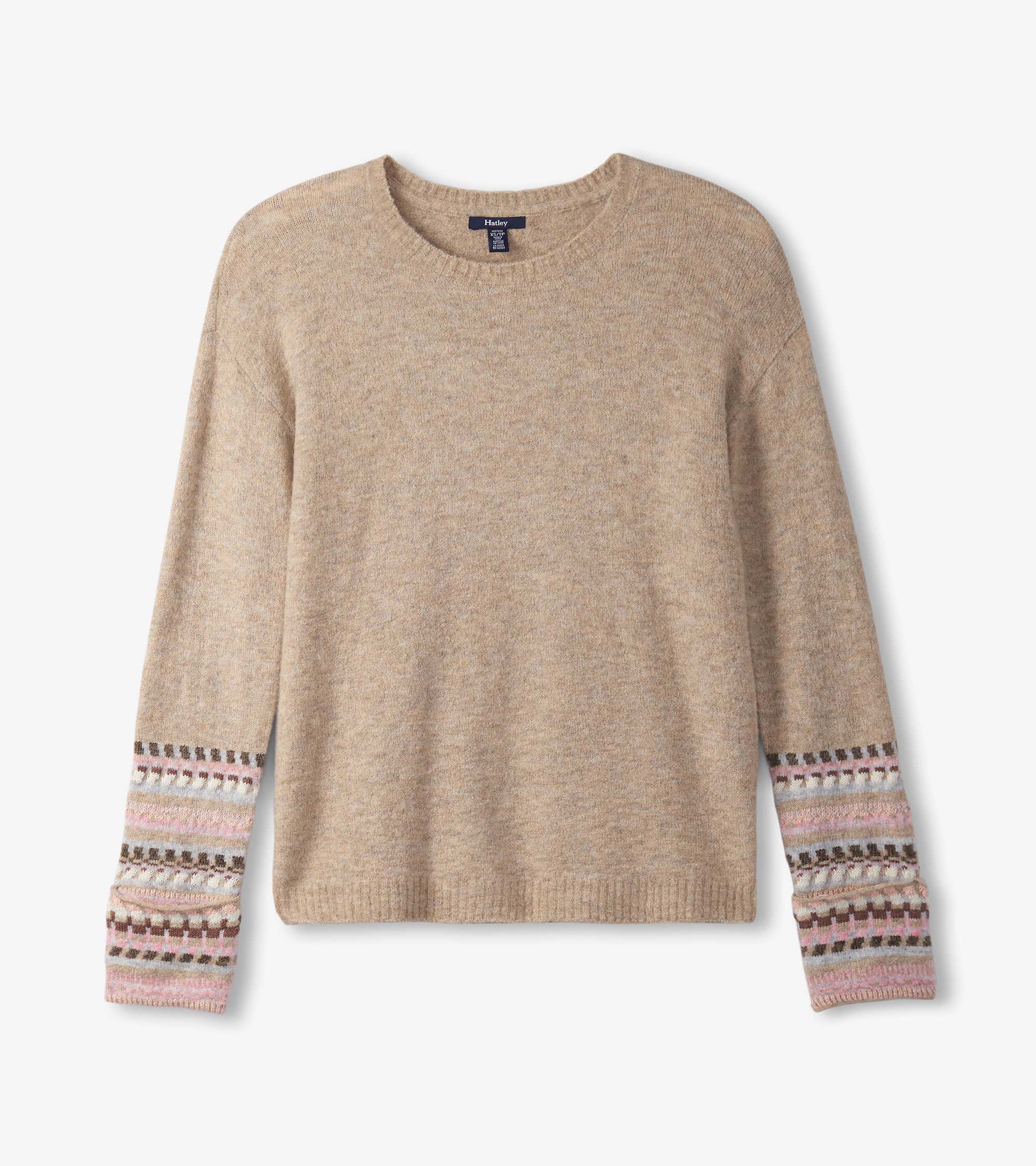 Jacquard Cuff Sweater - Oatmeal Melange - Image 2