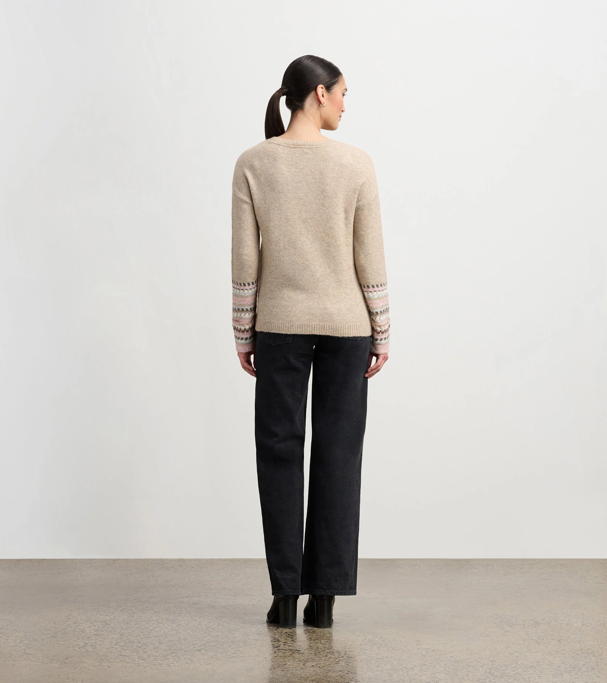 Jacquard Cuff Sweater - Oatmeal Melange - Image 4