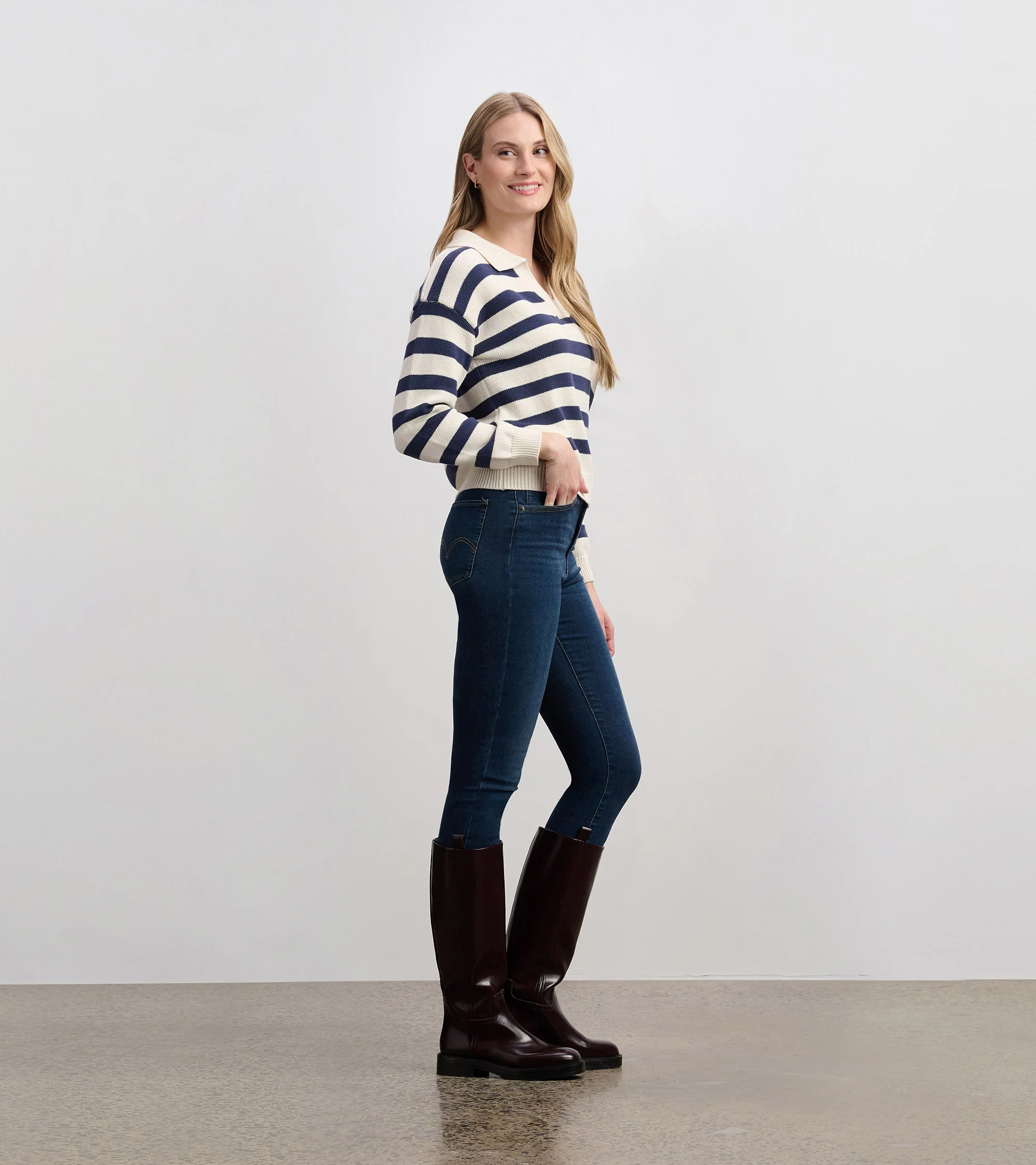 Johnny Collar Sweater - Nautical Stripes - Image 3
