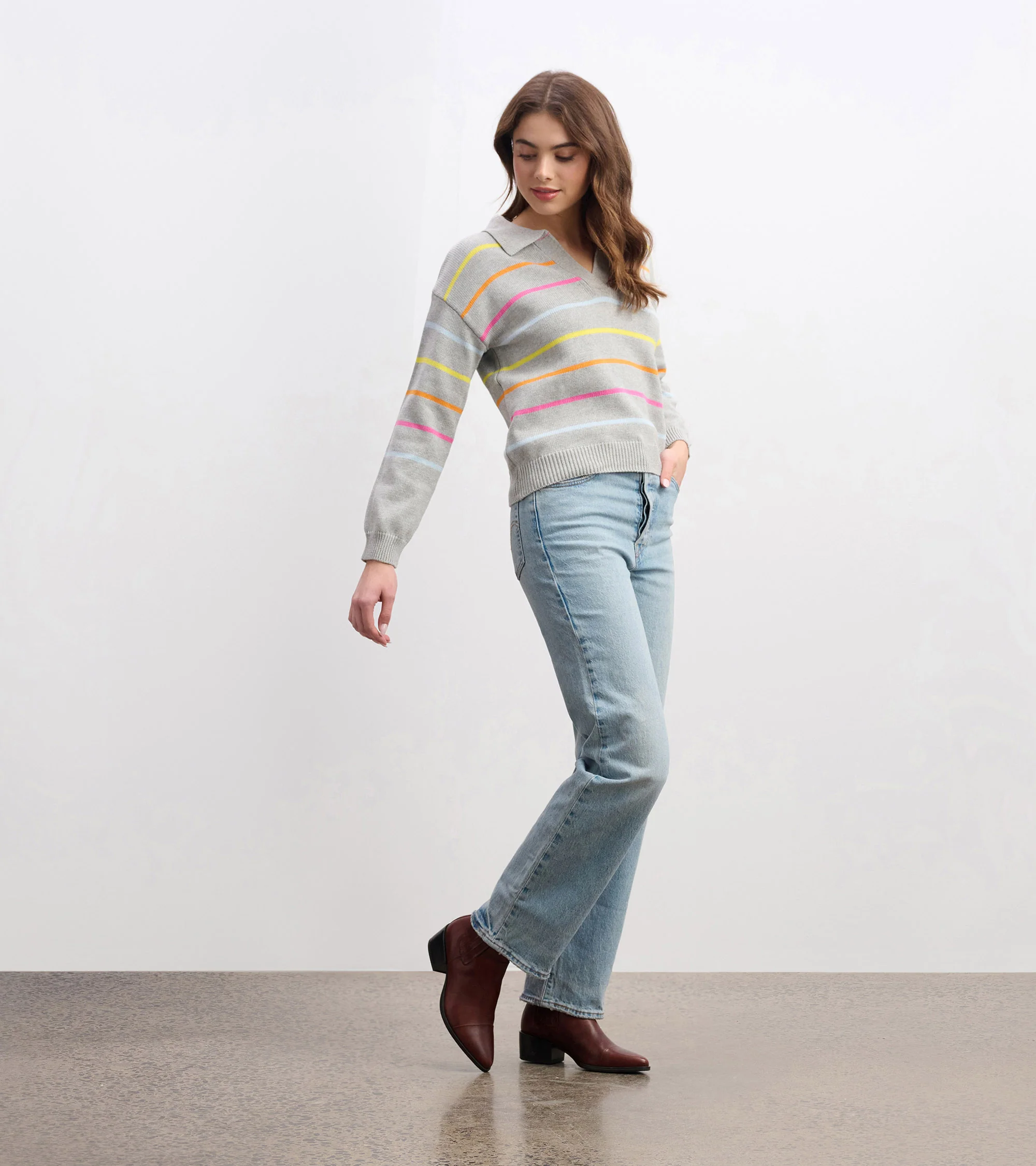 Johnny Collar Sweater - Sorbet Stripes - Image 3