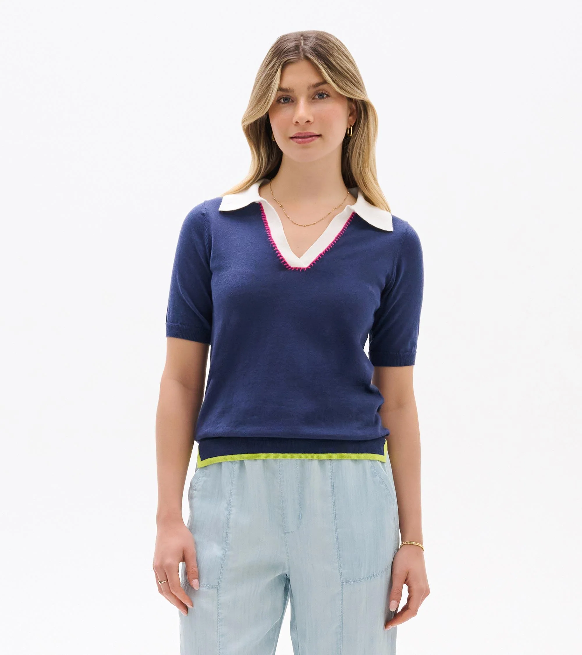 Johnny Collar Top - Patriot Blue