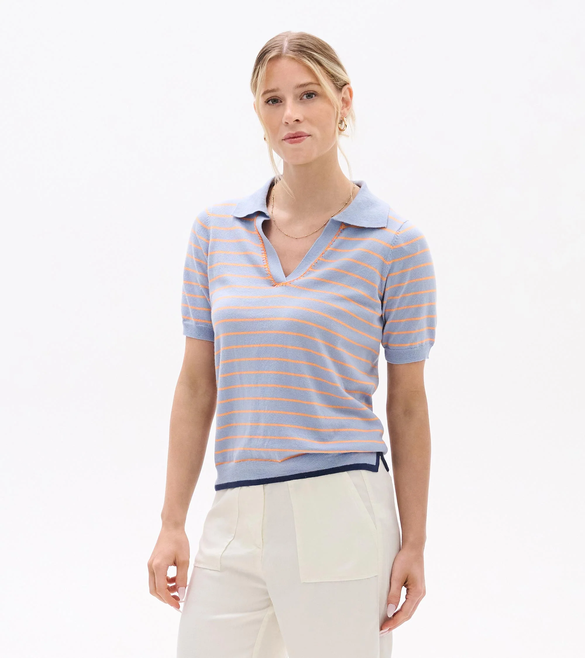 Johnny Collar Top - Serenity Stripe