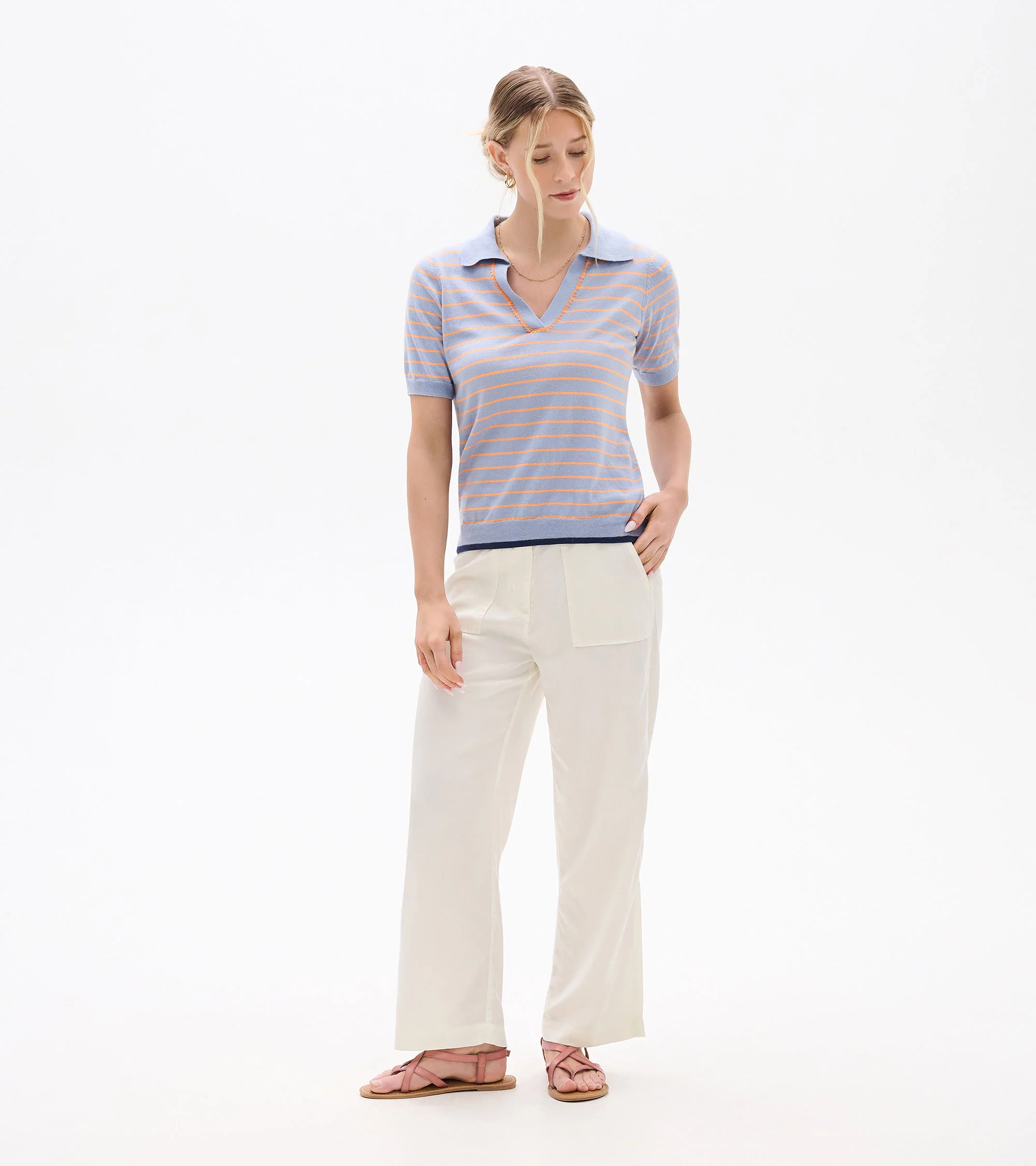 Johnny Collar Top - Serenity Stripe - Image 3