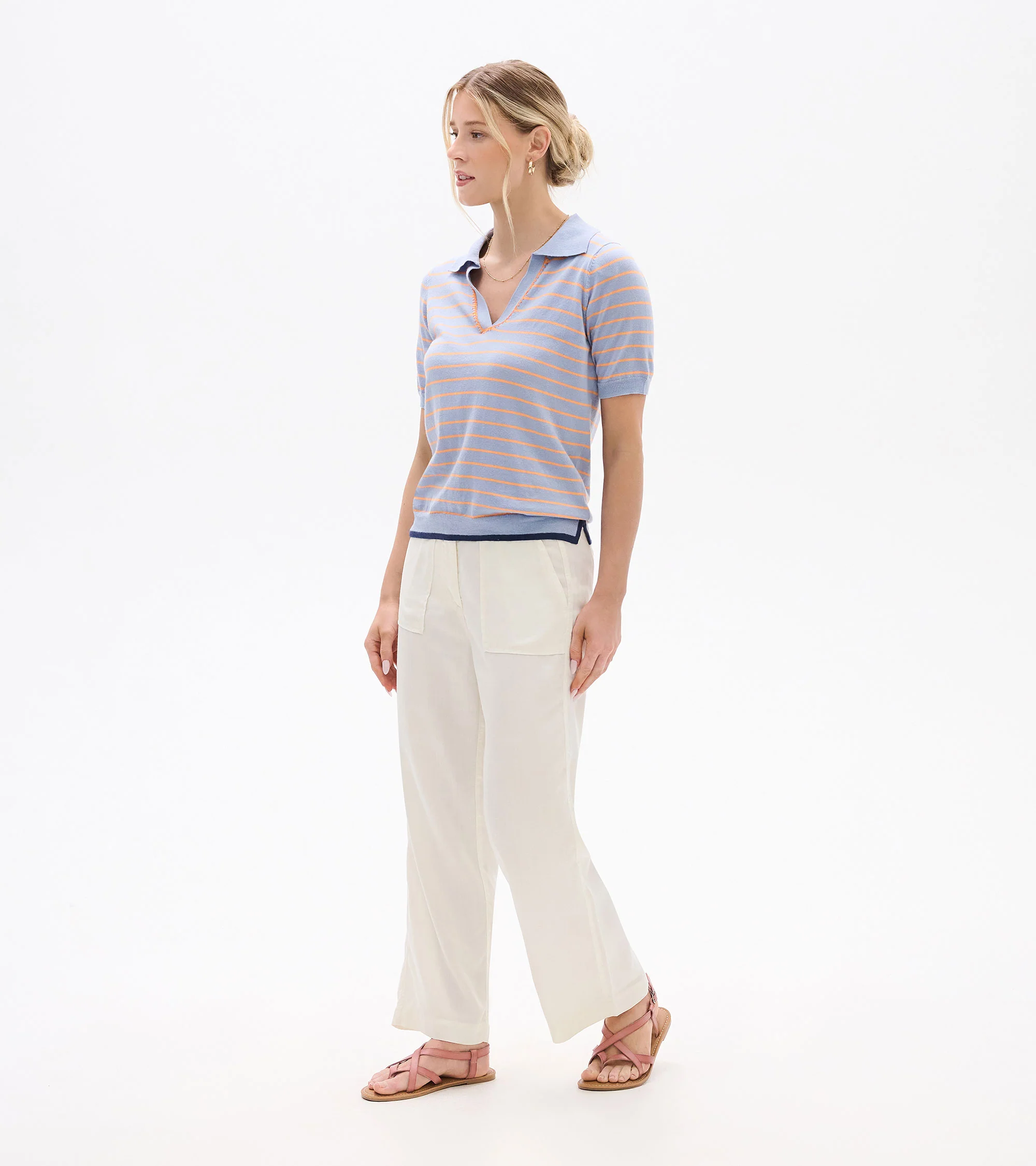 Johnny Collar Top - Serenity Stripe - Image 4