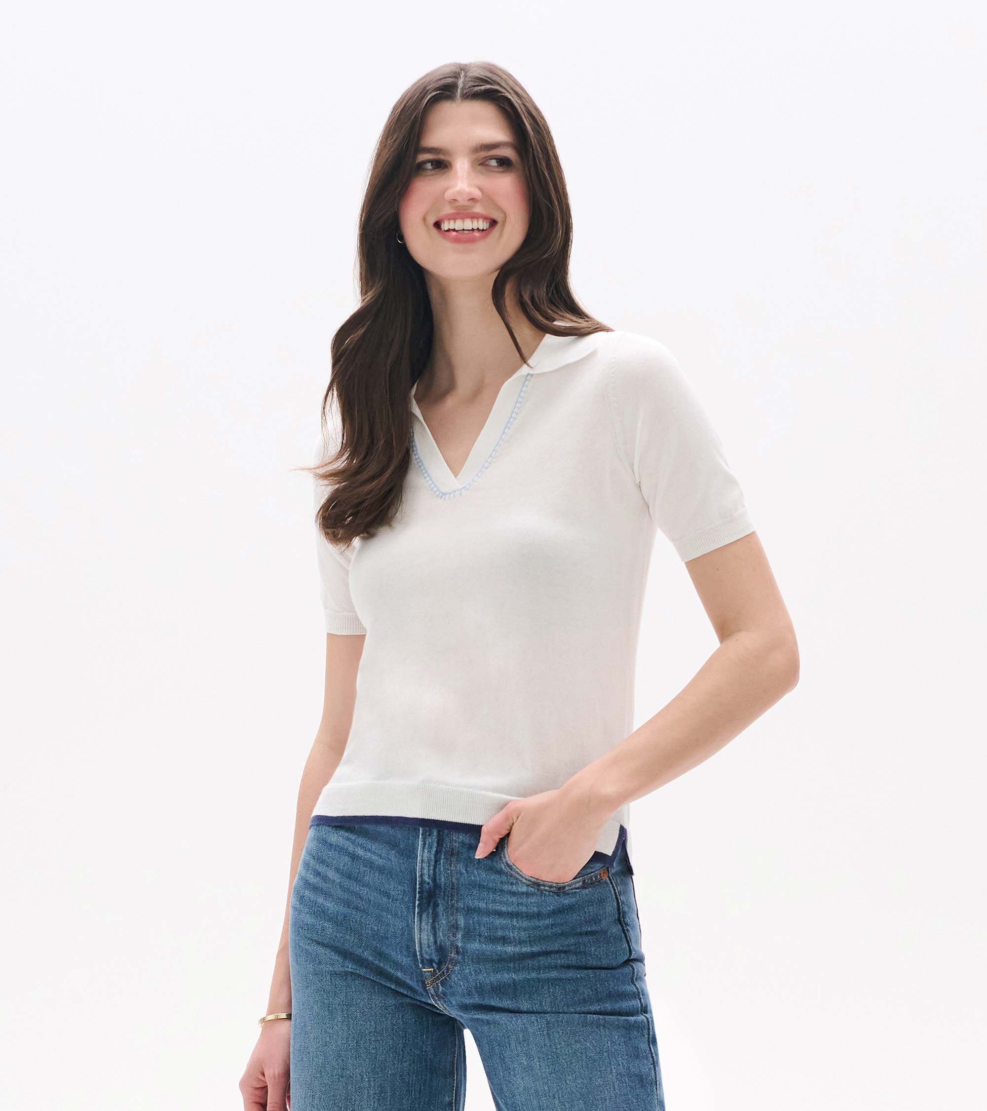 Johnny Collar Top - White