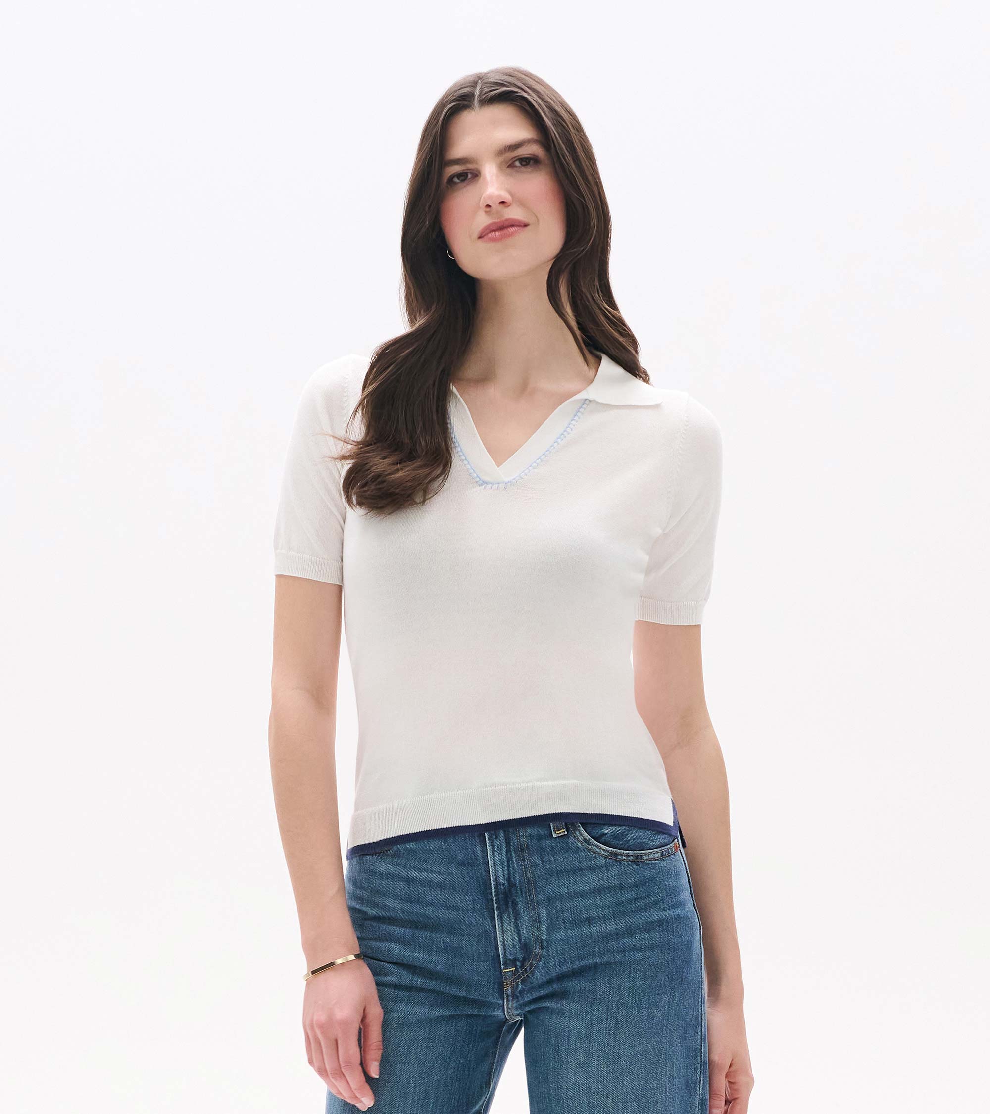 Johnny Collar Top - White - Image 3