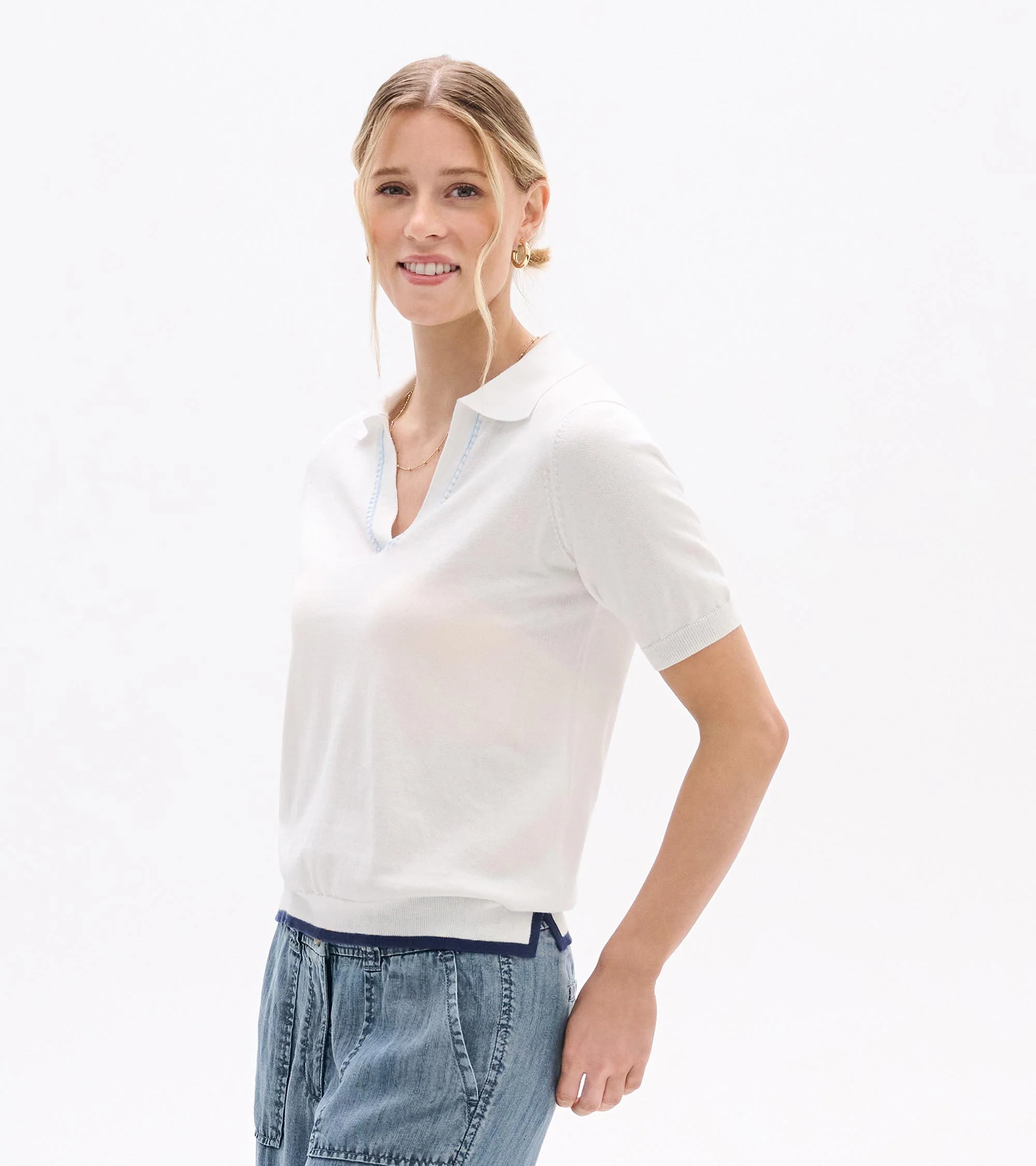 Johnny Collar Top - White - Image 4