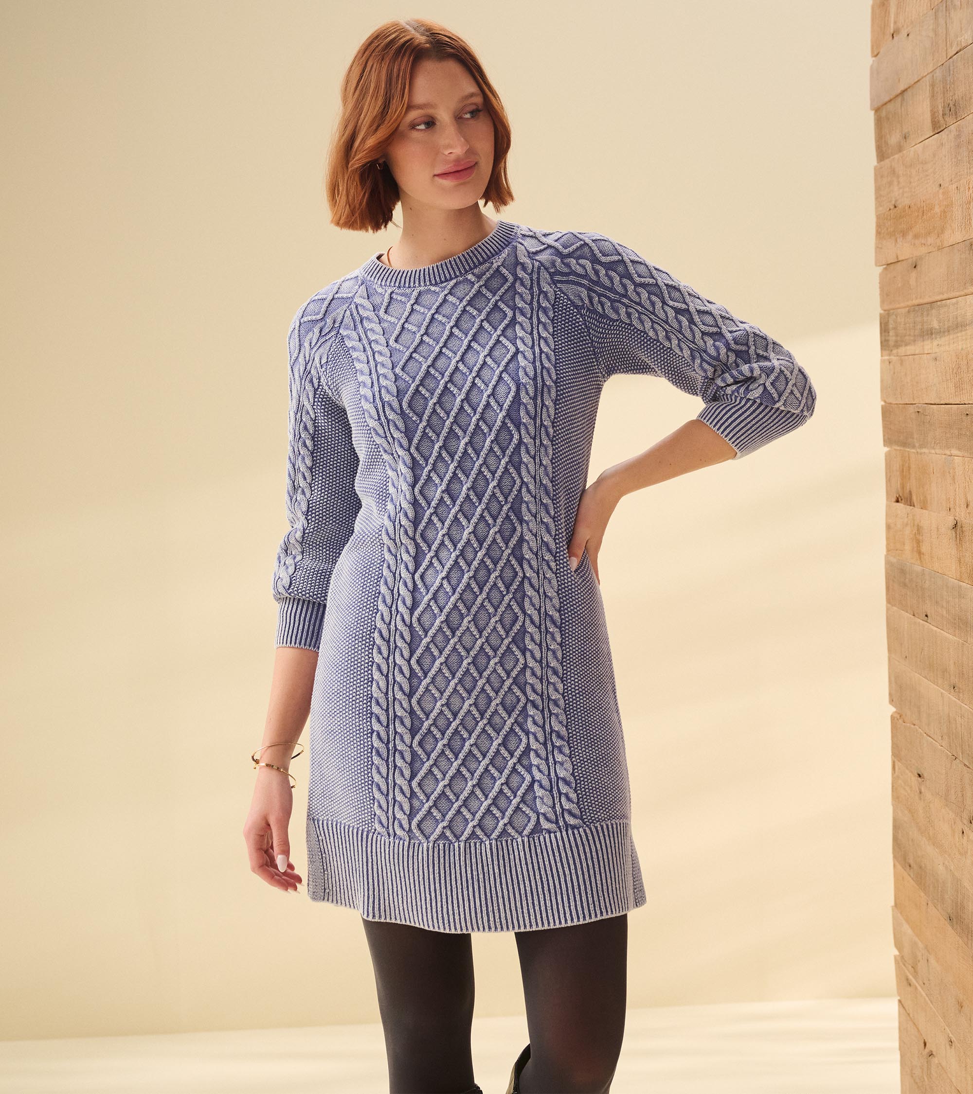 Juliet Cable Knit Dress - Bleached Denim - Image 3