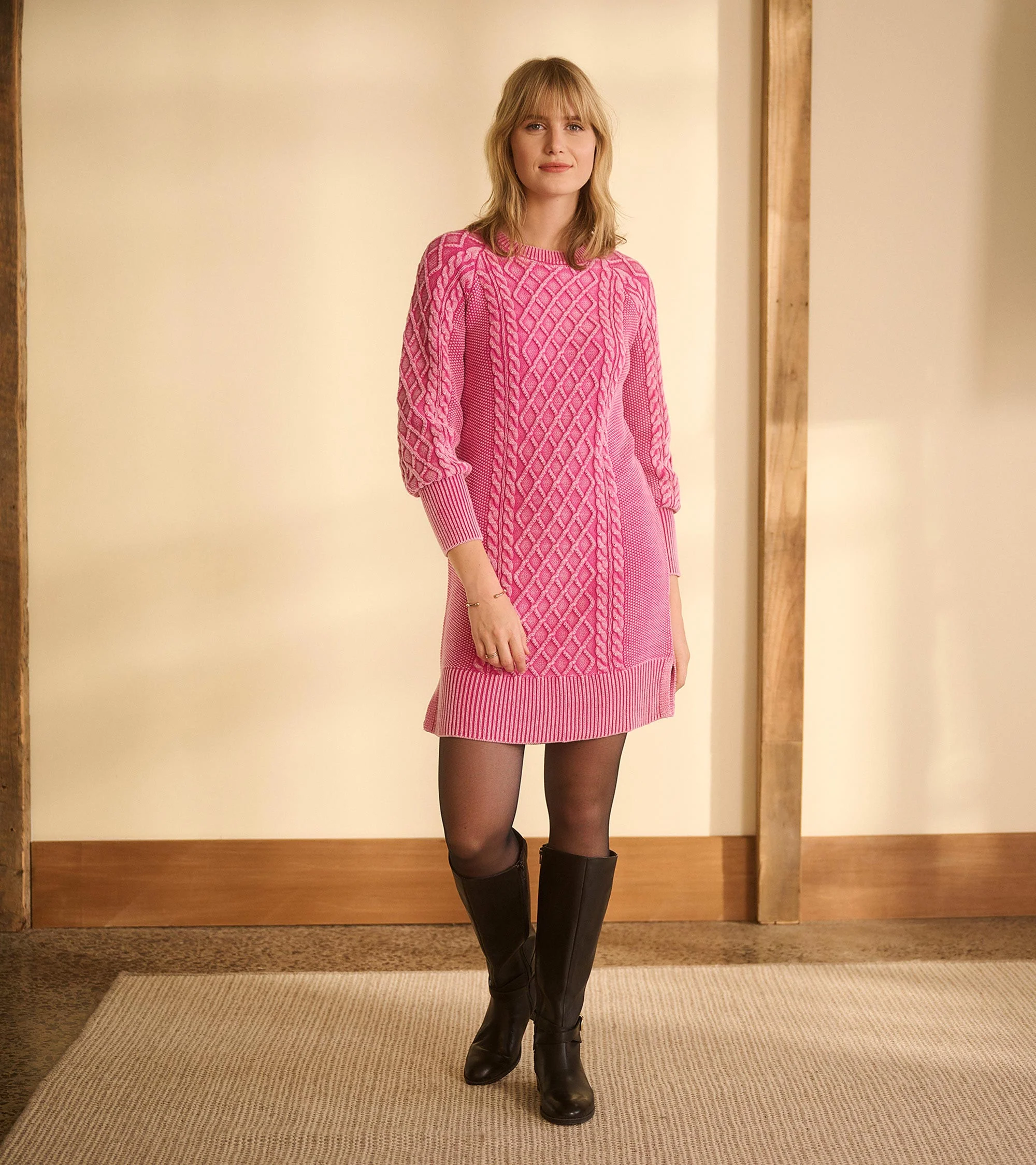 Juliet Cable Knit Dress - Raspberry Pink - Image 6