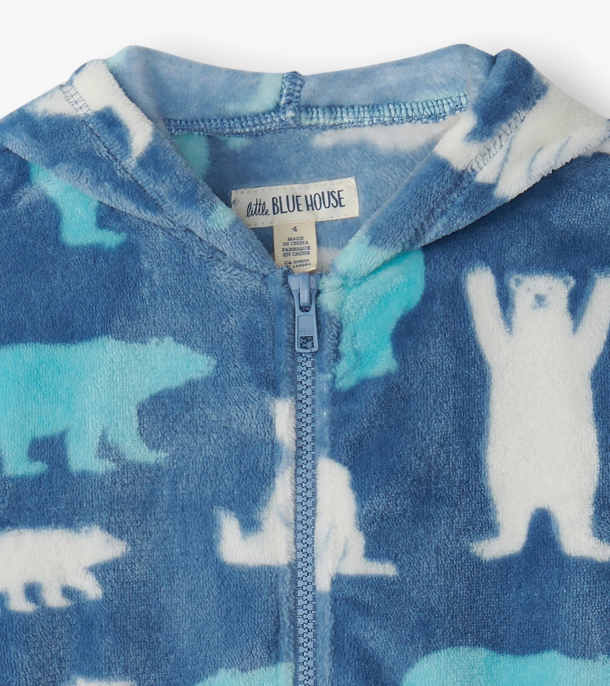 Kids Blue Polar Bears Hooded Fleece Jumpsuit - Image 5