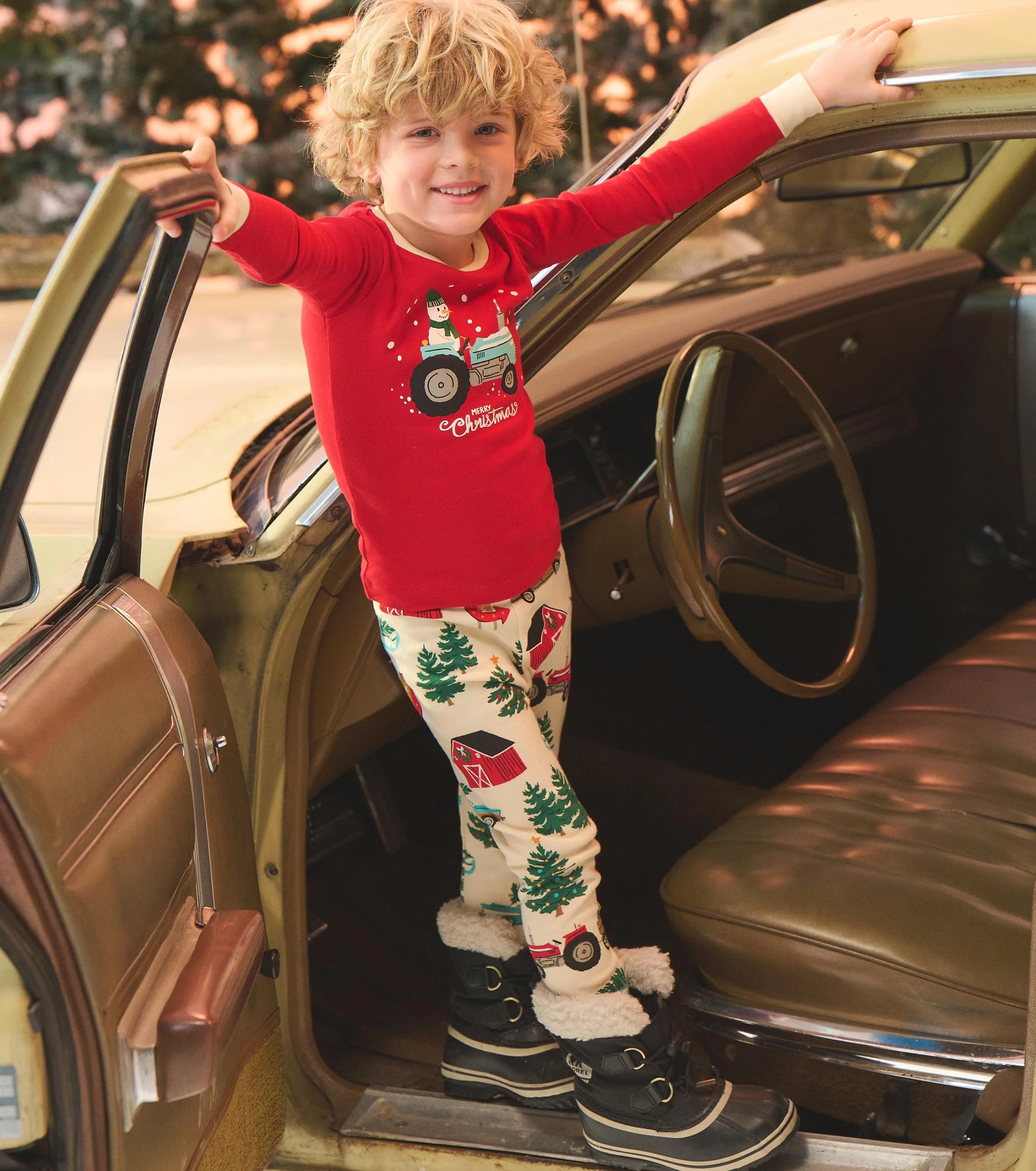 Kids Christmas Tree Farm Appliqué Pajama Set - Image 2