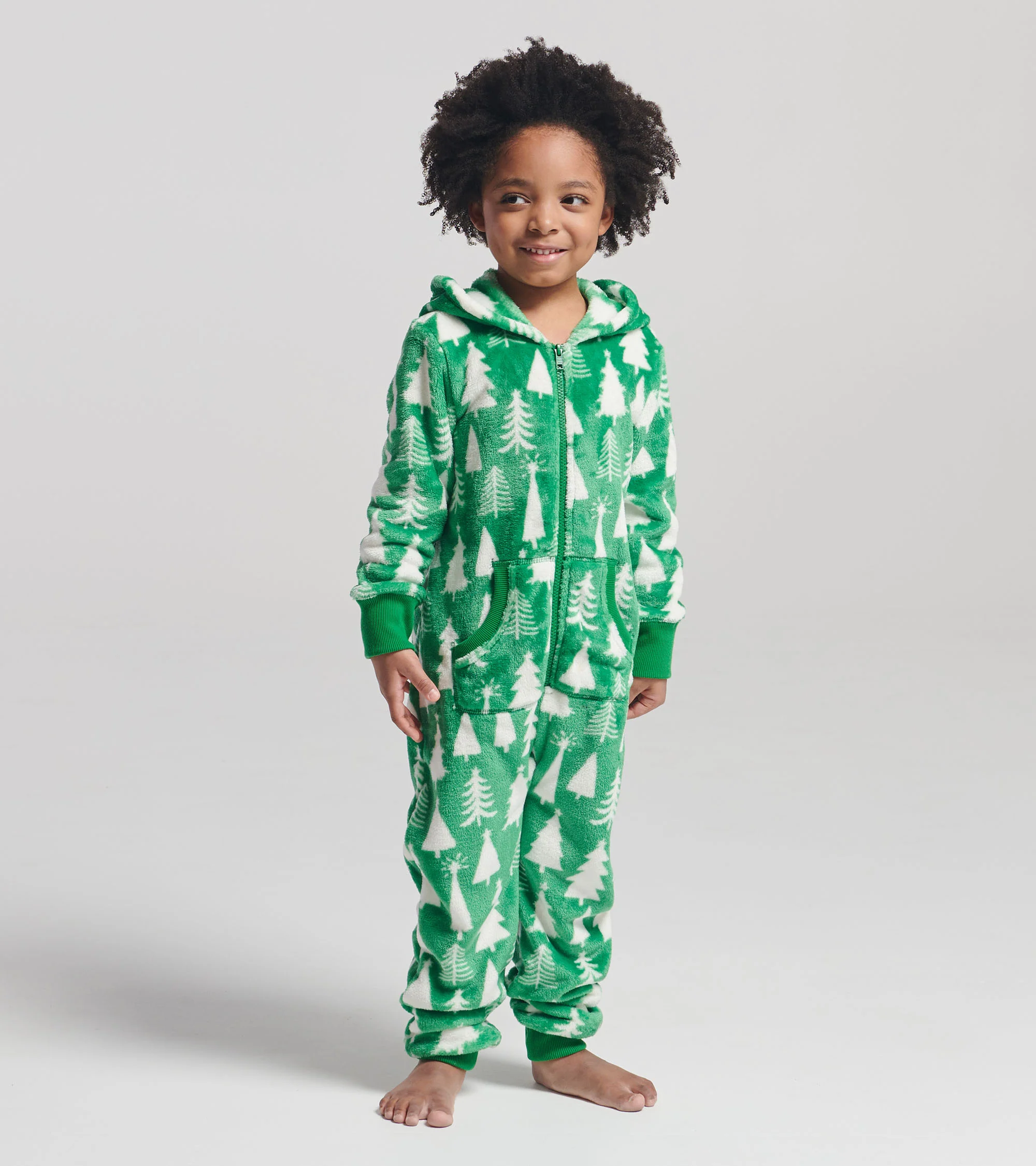 Kids Christmas Trees Hooded Fleece Jumpsuit - Image 2