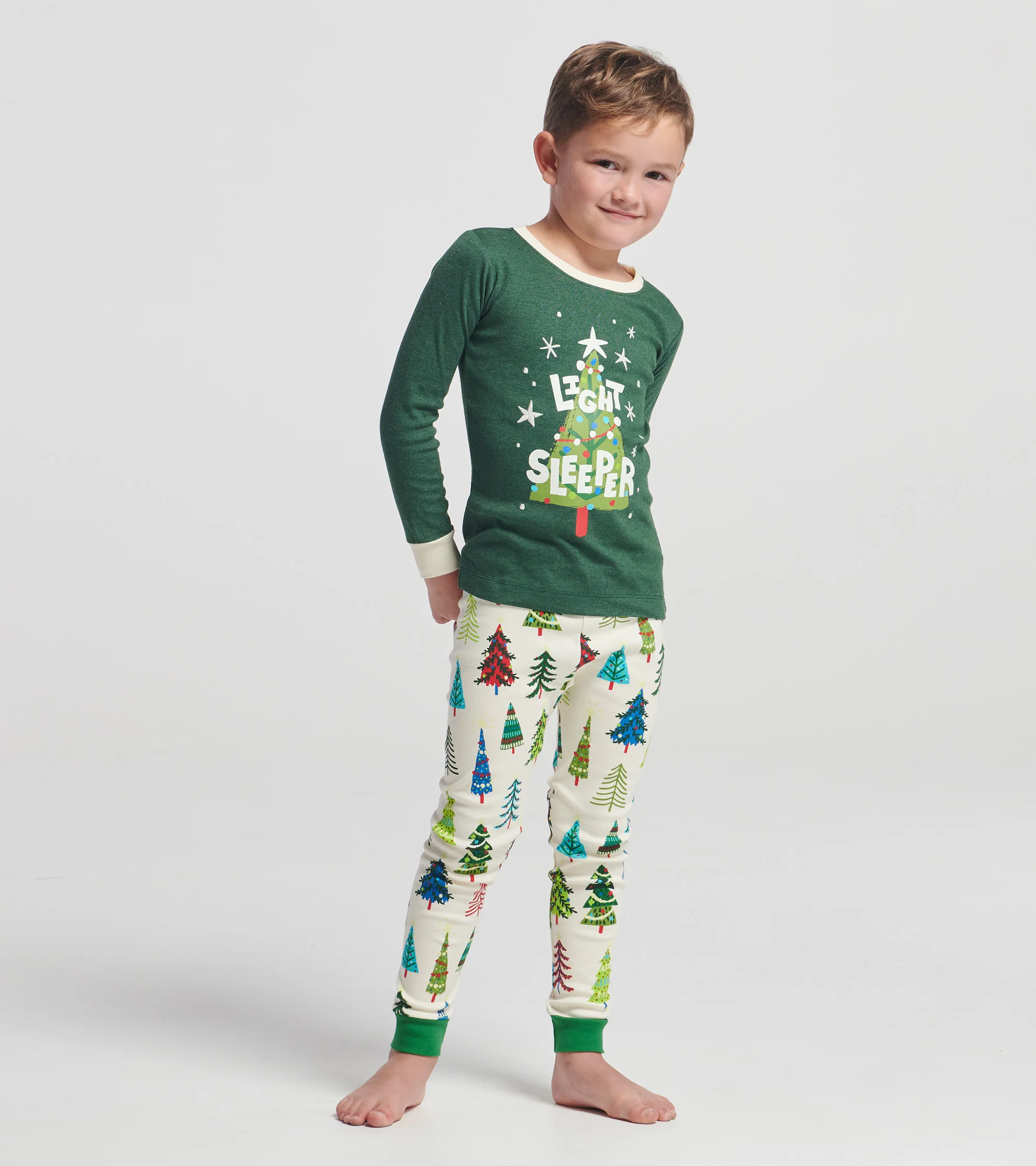 Kids Christmas Trees Light Pajama Set - Image 3