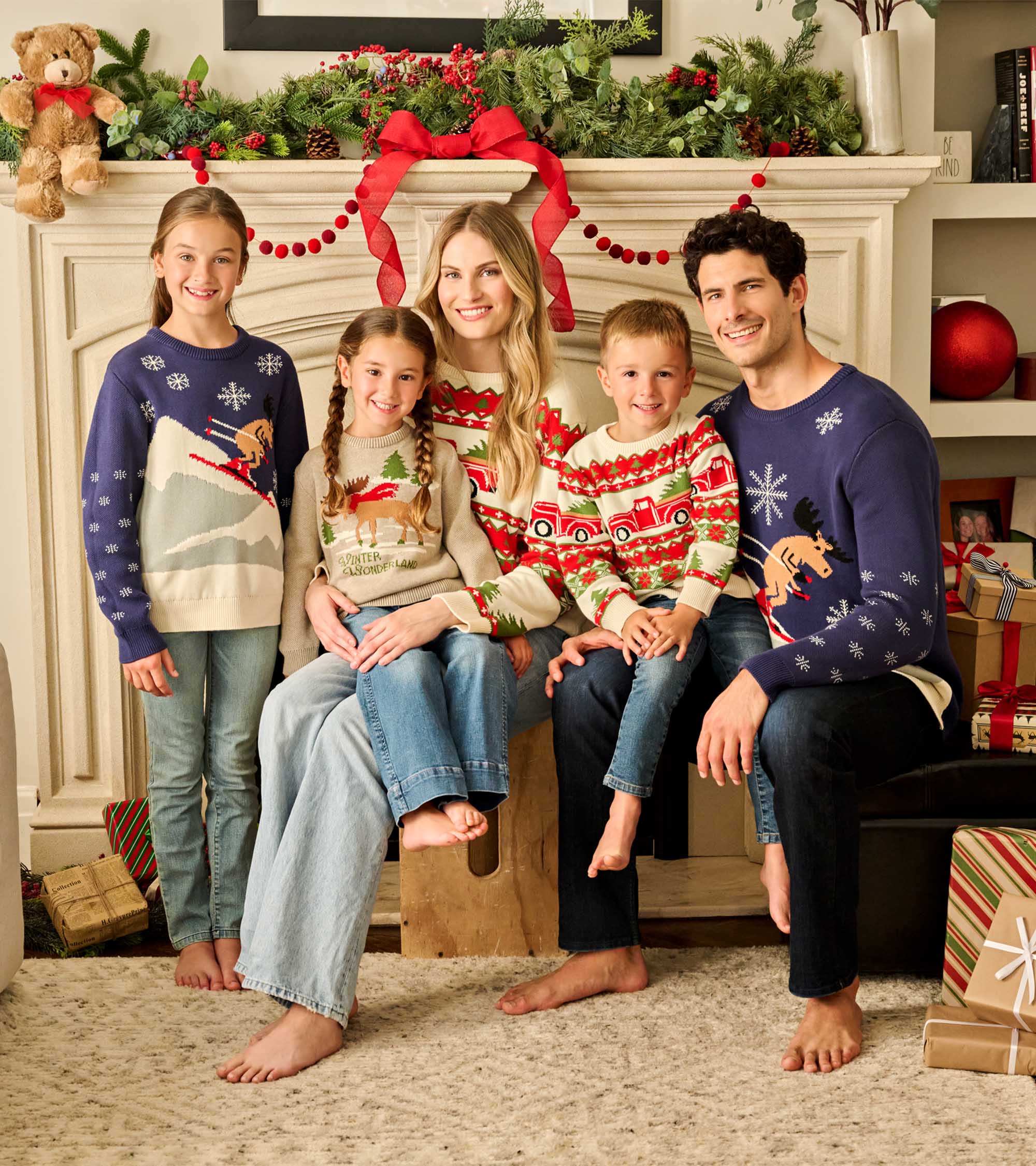 Kids Red Truck Hauling a Tree Holiday Sweater - Image 2