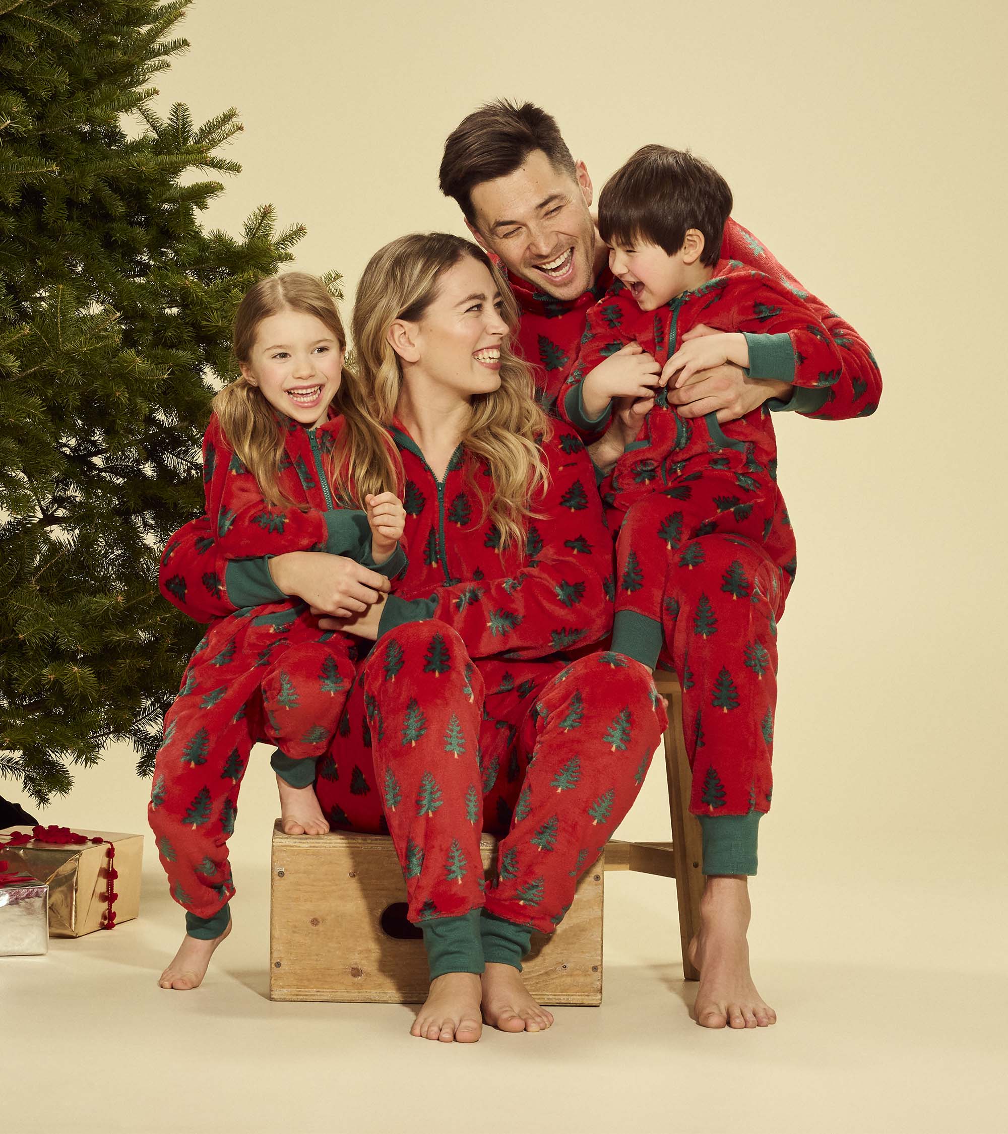 Kids Trees On Red Hooded Fleece Jumpsuit - Image 5