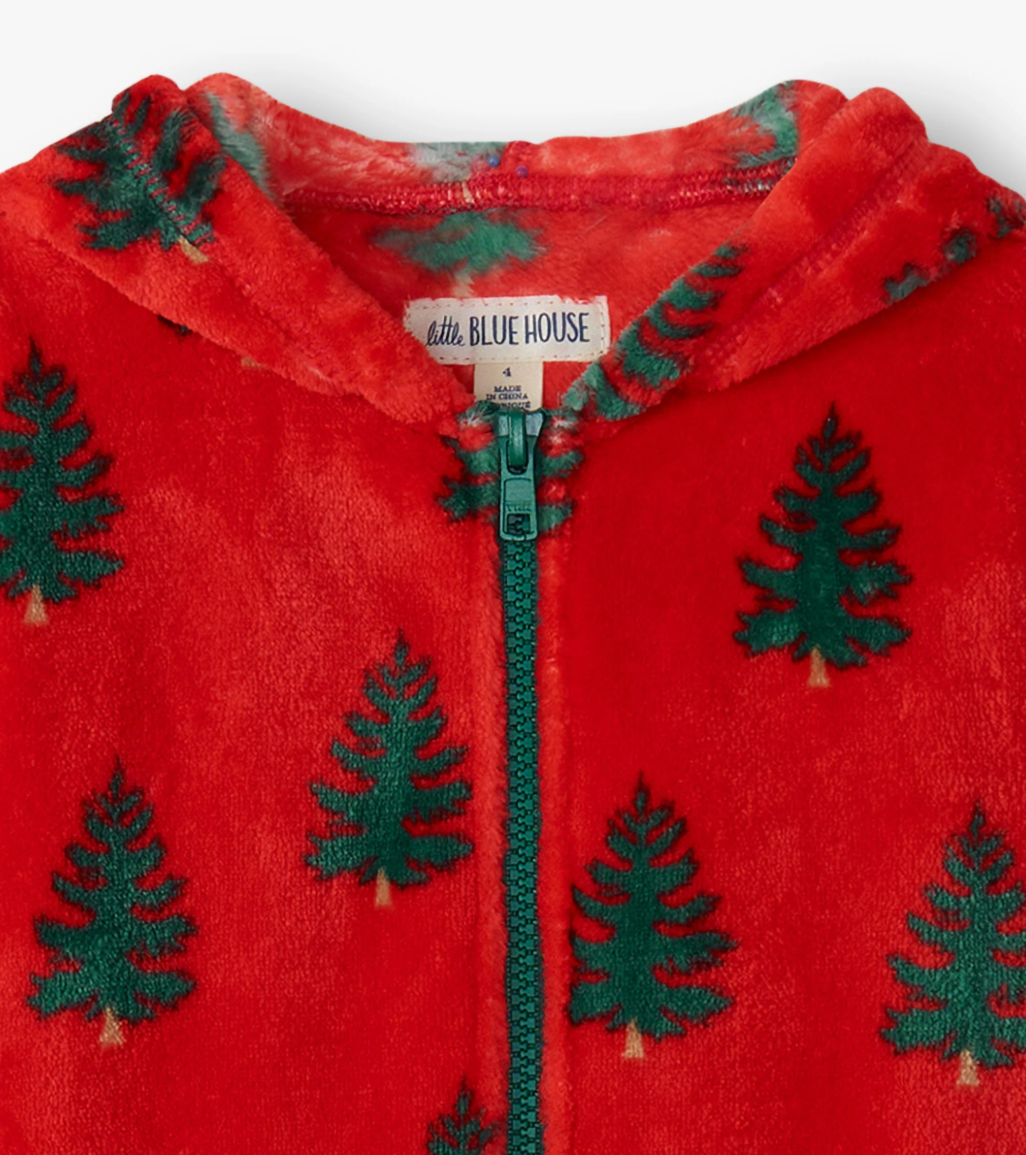 Kids Trees On Red Hooded Fleece Jumpsuit - Image 6