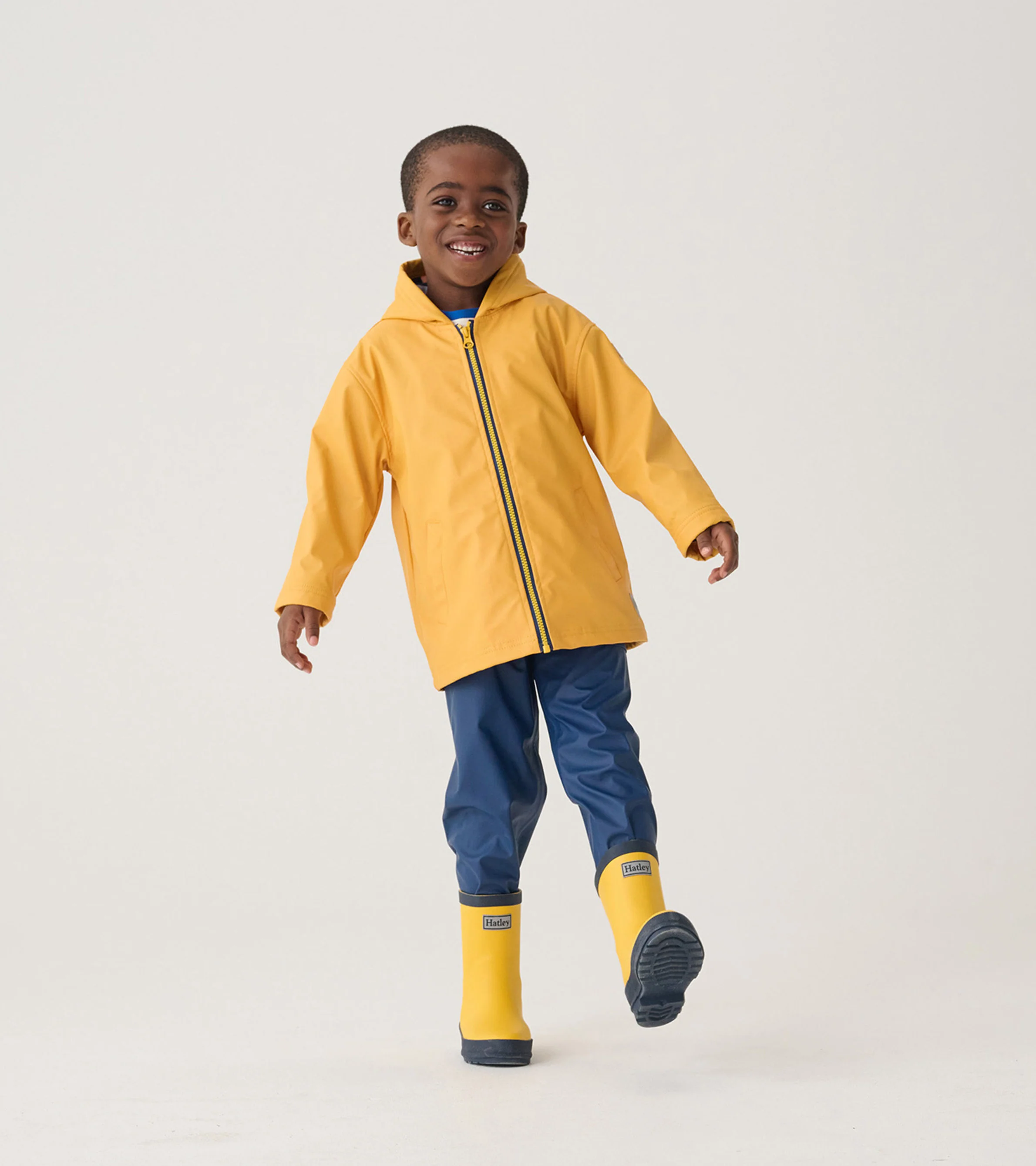Kids Yellow & Navy Matte Rain Boots - Image 4
