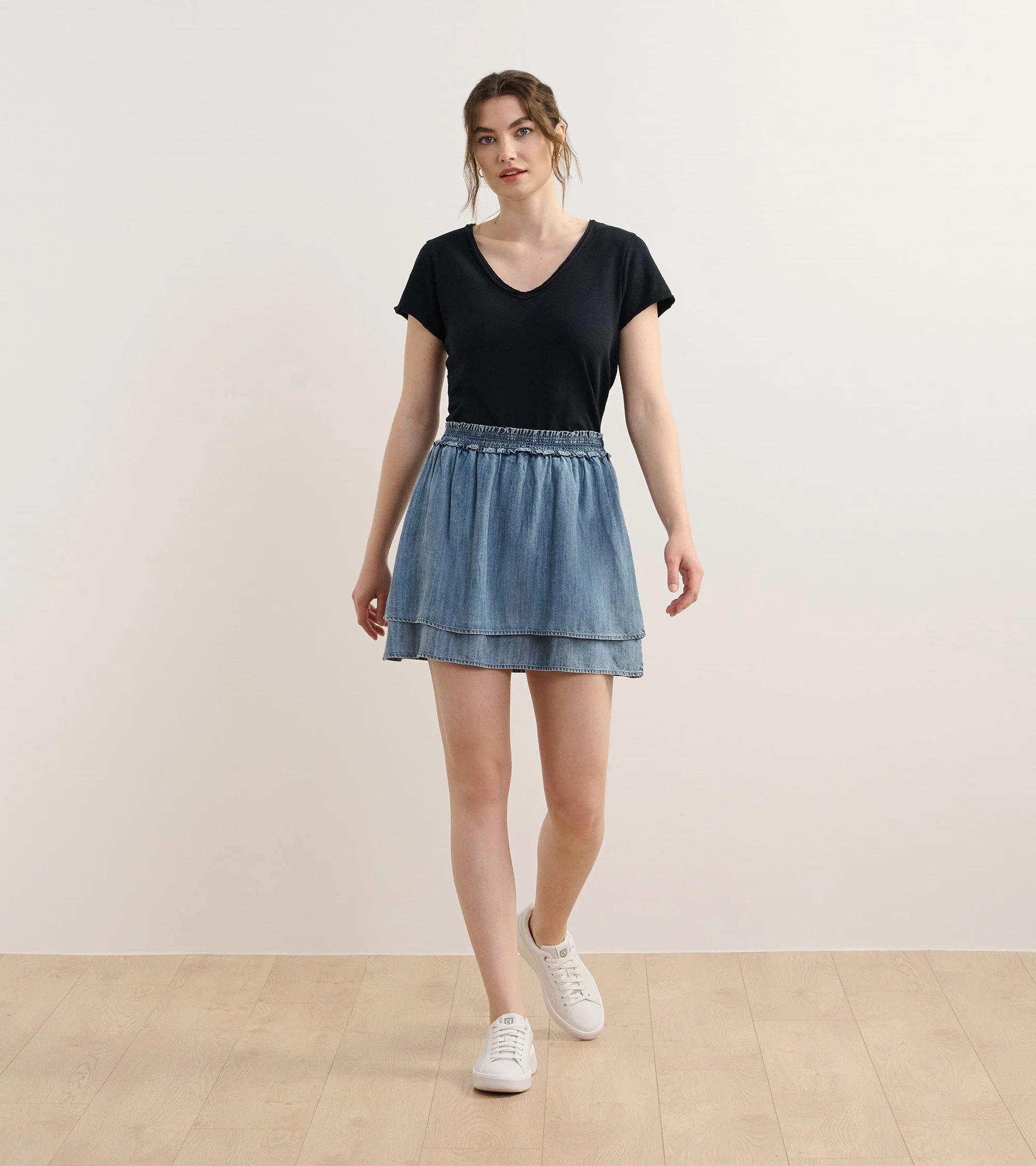 Layered Smocked Skirt - Blue Acid Wash - Image 3