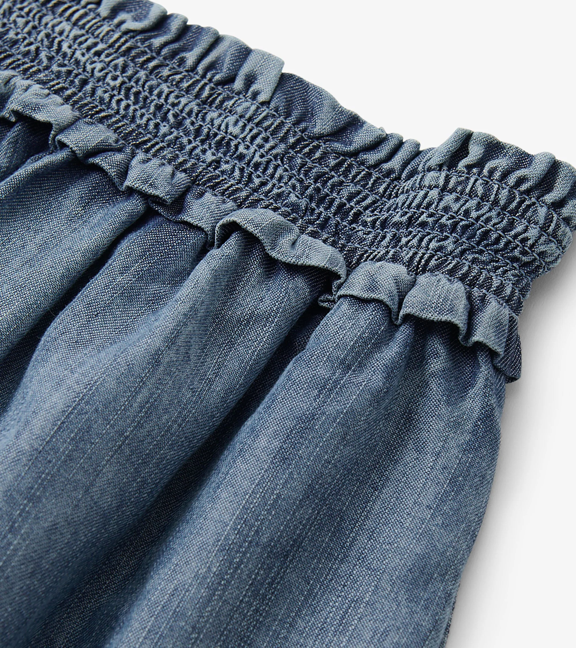 Layered Smocked Skirt - Blue Acid Wash - Image 5