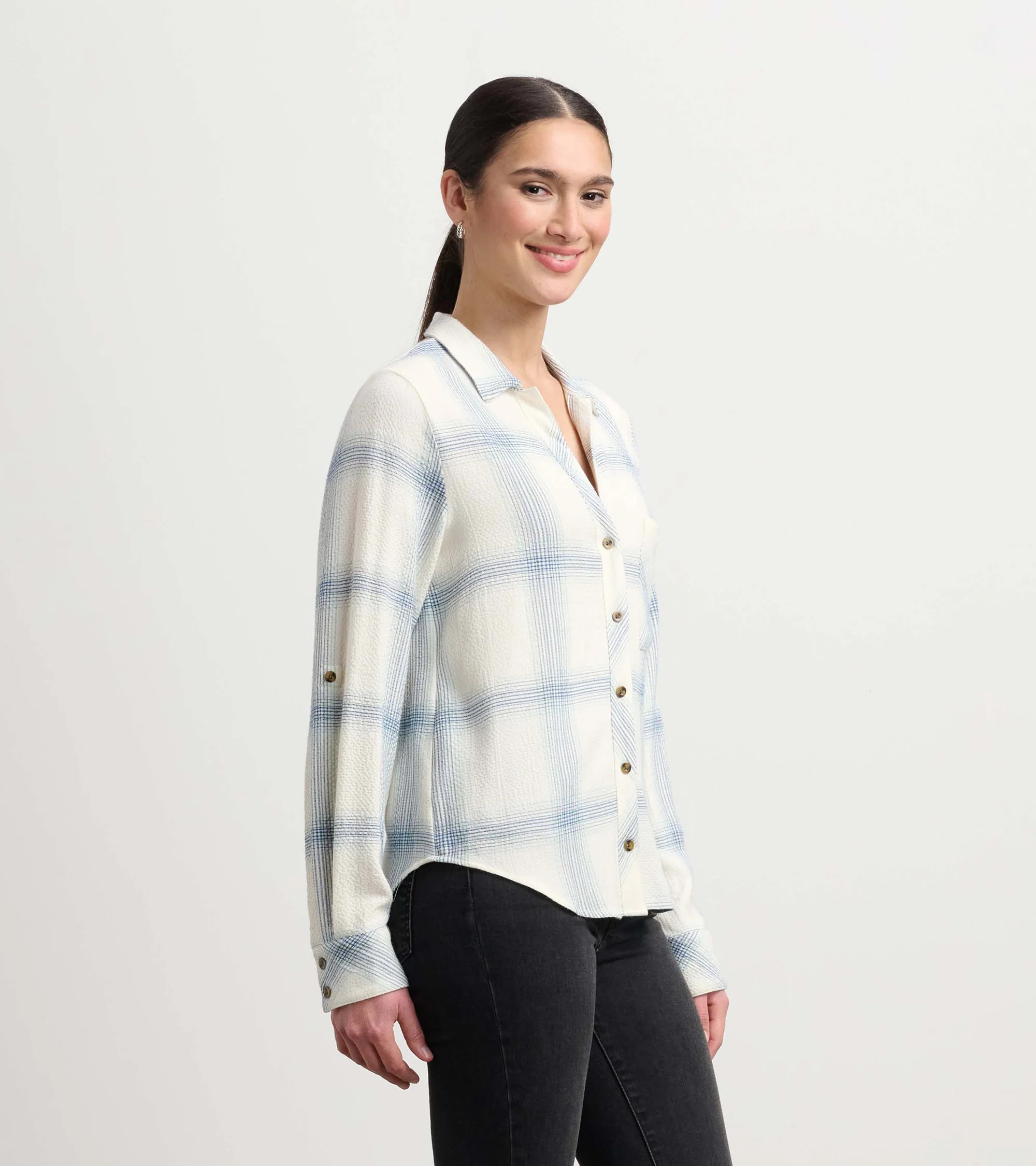 Lila Button Down - Turquoise Plaid