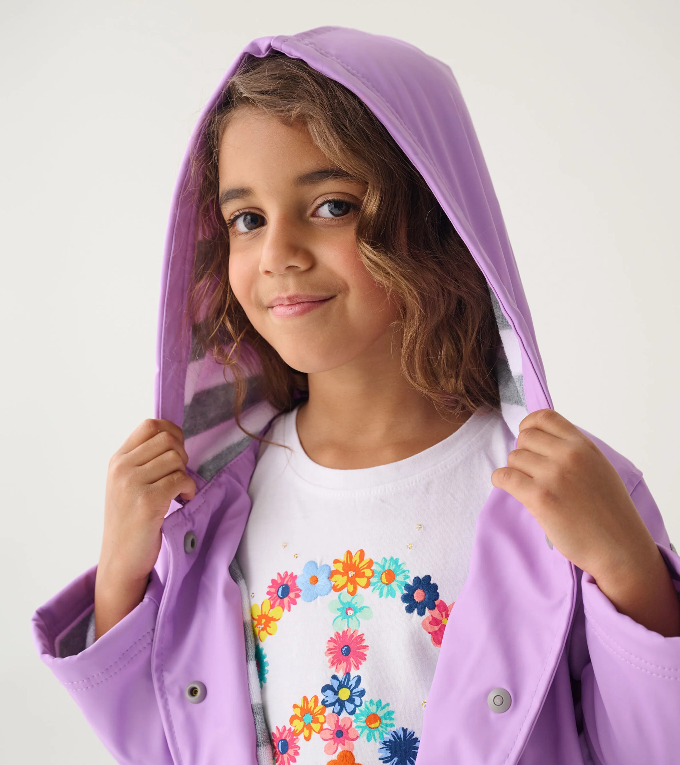 Girls Lilac Button-Up Rain Jacket - Image 5