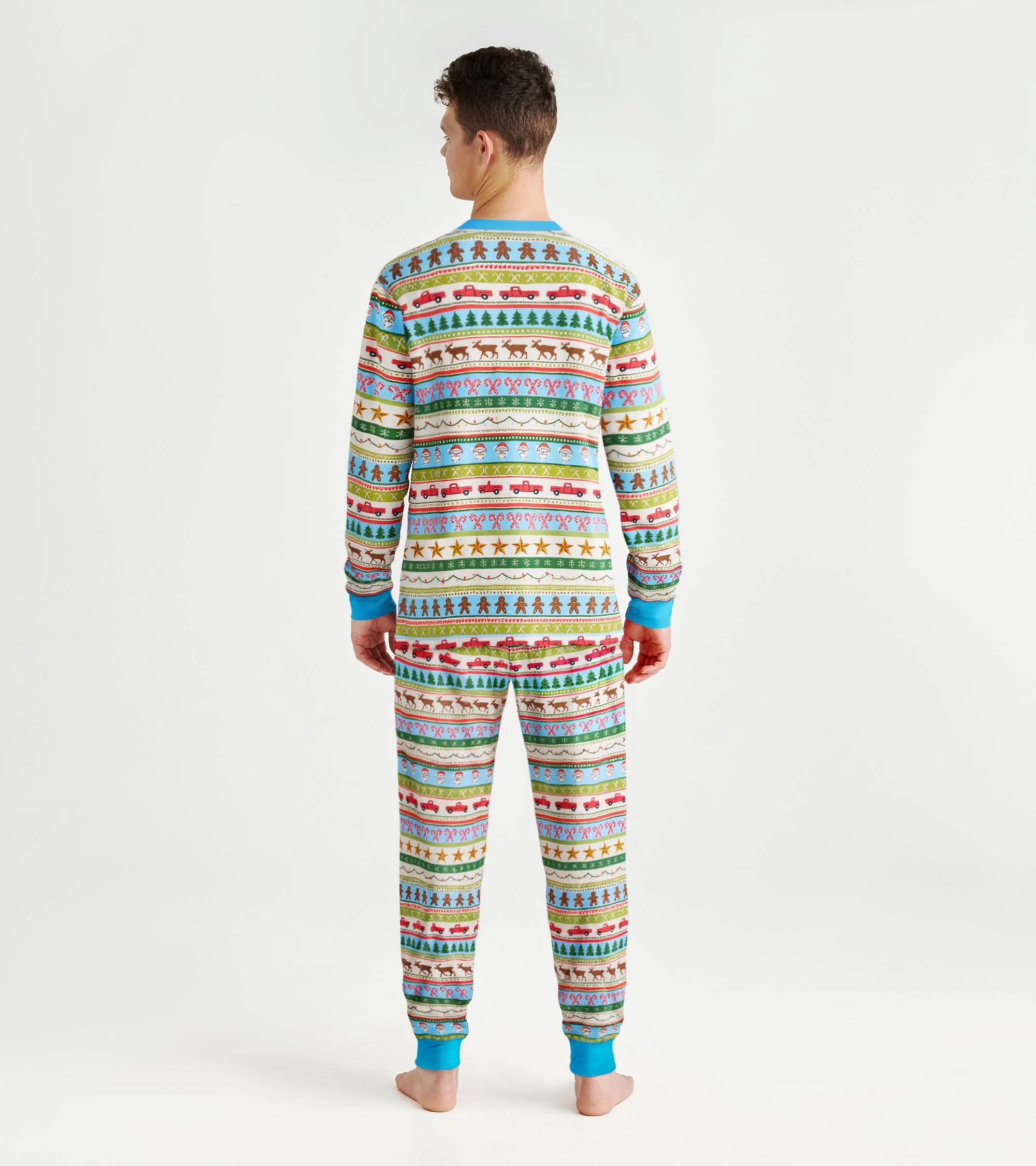 Men's Blue Fun Fair Isle Cotton Pajama Set - Image 3