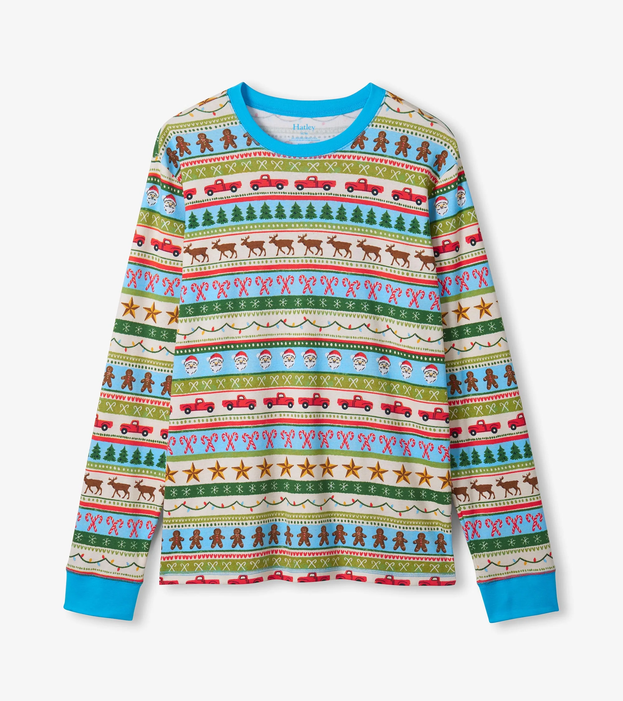 Men's Blue Fun Fair Isle Cotton Pajama Set - Image 4