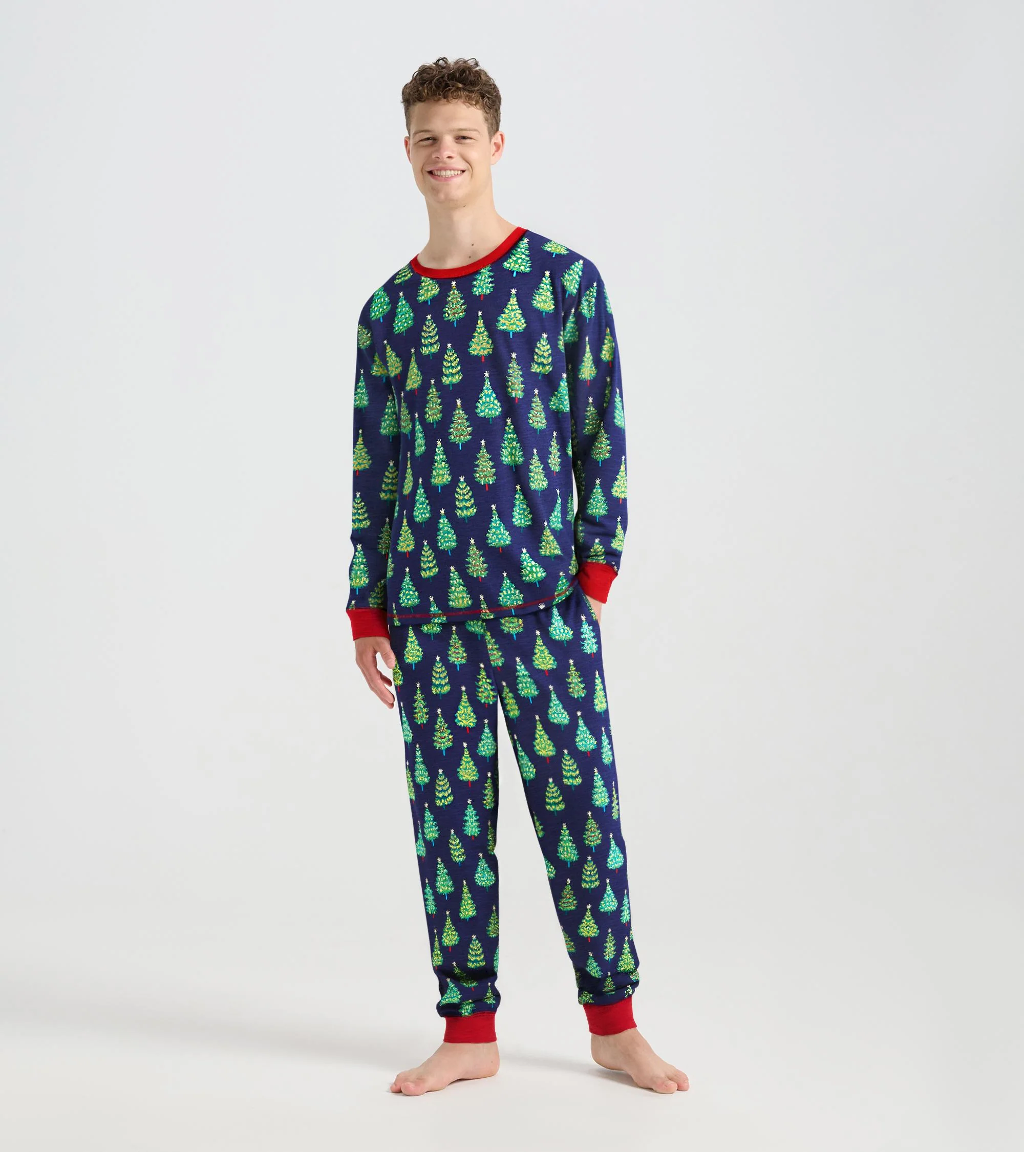 Men's Bottle Brush Trees Glow in the Dark Cotton Pajama Set - Image 3