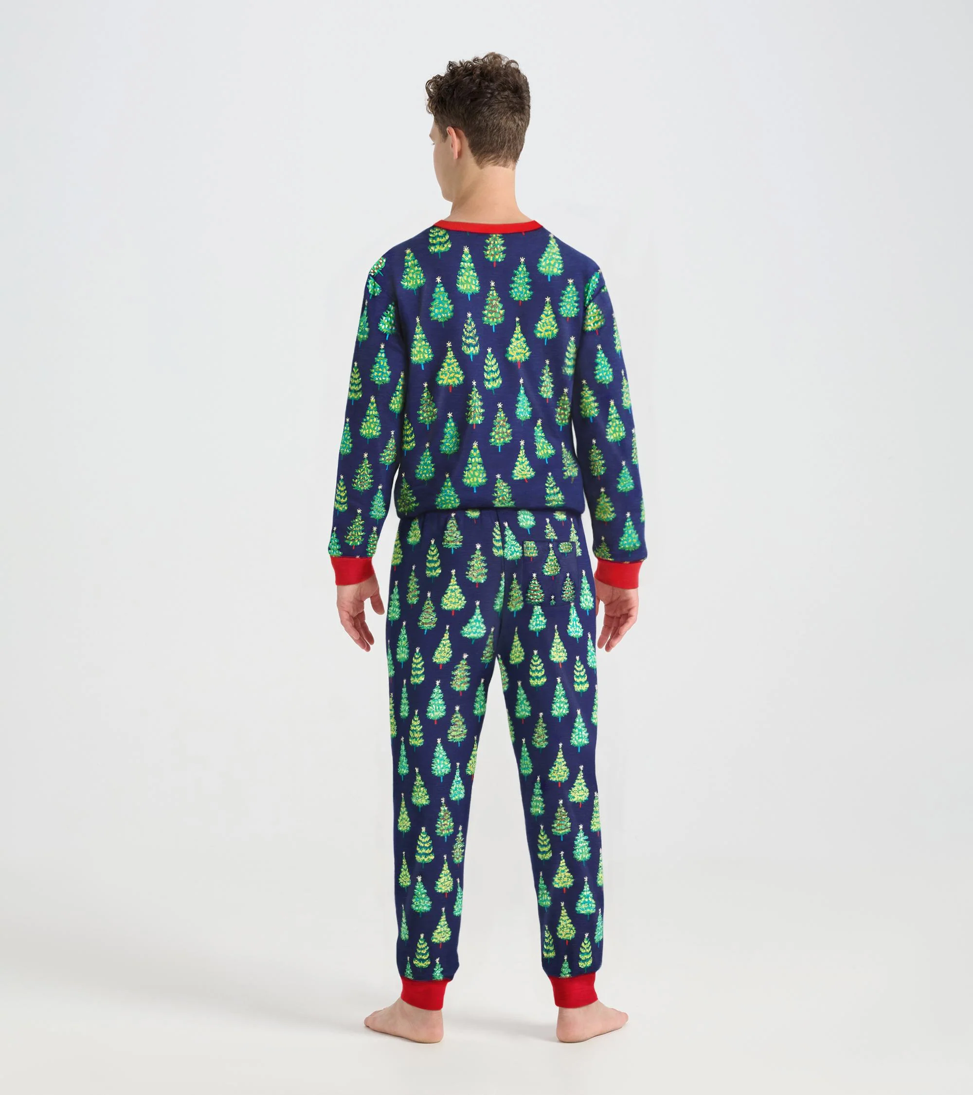 Men's Bottle Brush Trees Glow in the Dark Cotton Pajama Set - Image 4