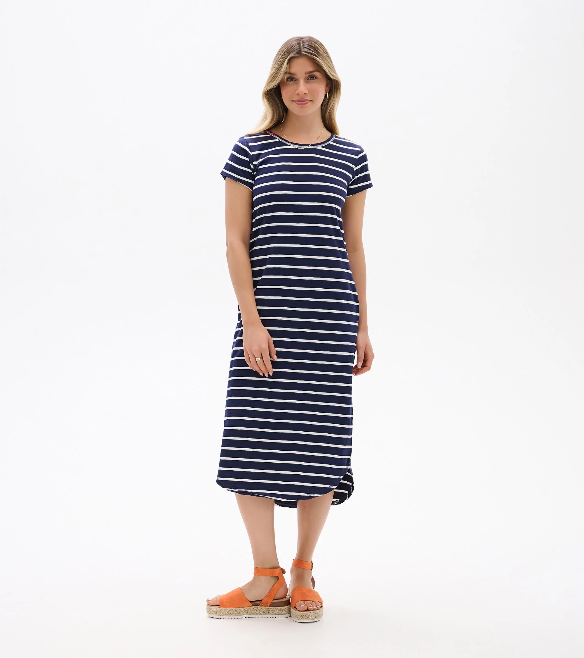 Midi Tee Shirt Dress - Navy and White Stripes - Image 3