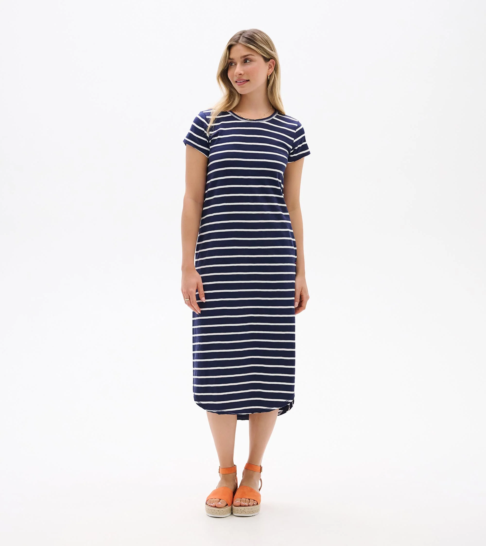 Midi Tee Shirt Dress - Navy and White Stripes - Image 4