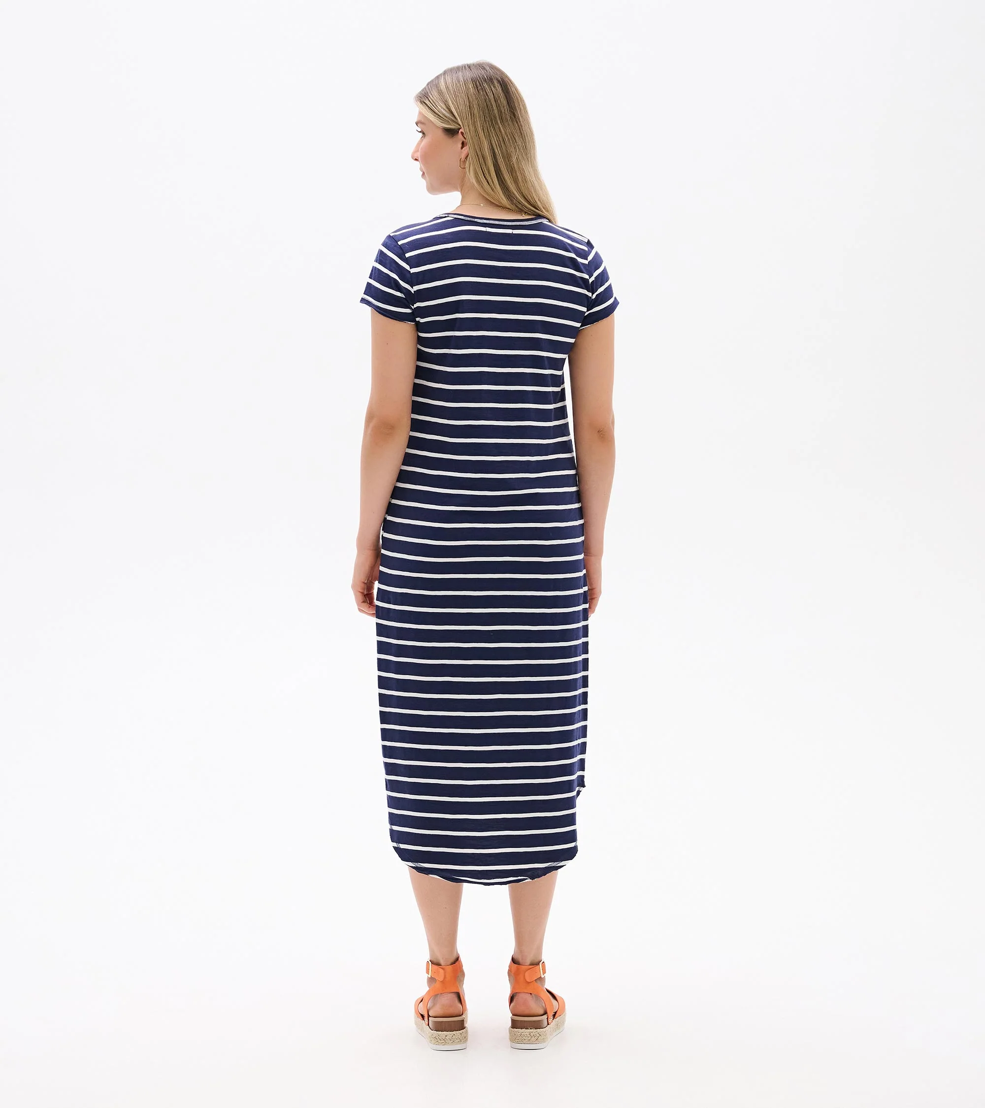 Midi Tee Shirt Dress - Navy and White Stripes - Image 5