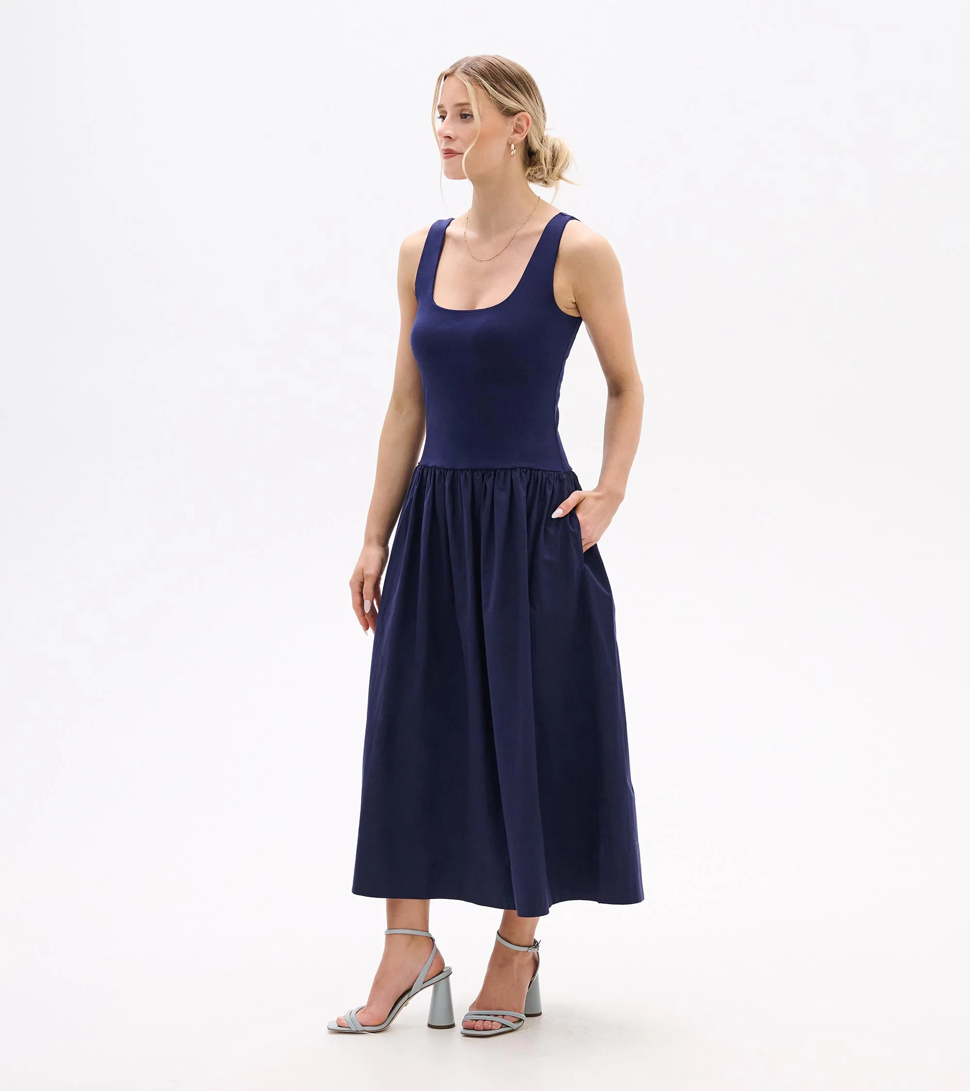 Mix Media Midi Dress - Patriot Blue - Image 3