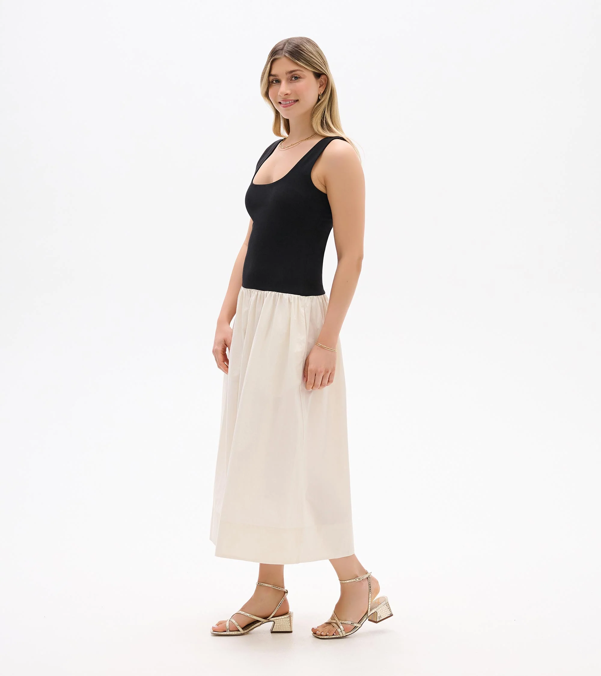 Mix Media Midi Dress - Whisper White and Black - Image 3