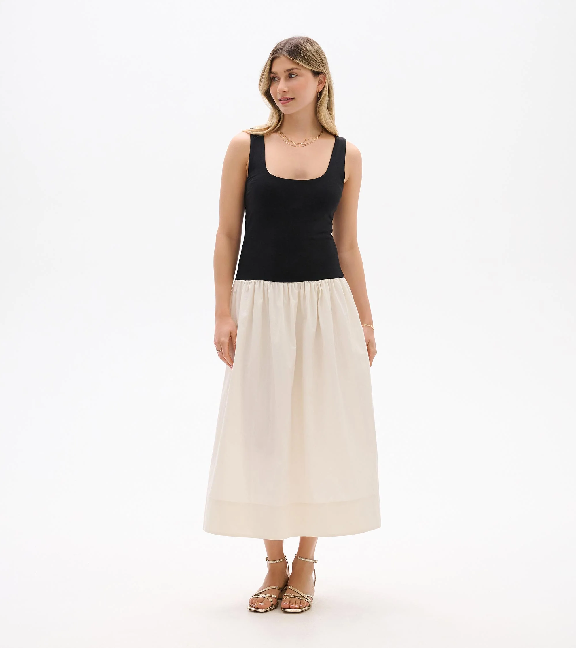 Mix Media Midi Dress - Whisper White and Black - Image 4